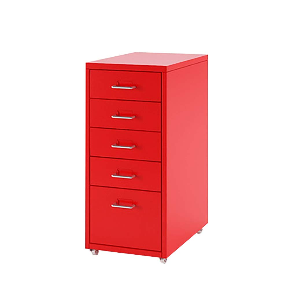 5-Drawer Vertical Mobile File Cabinet - 41×28×69CM Steel Storage with Wheels (Red) | Office Organization & Document Storage Solution