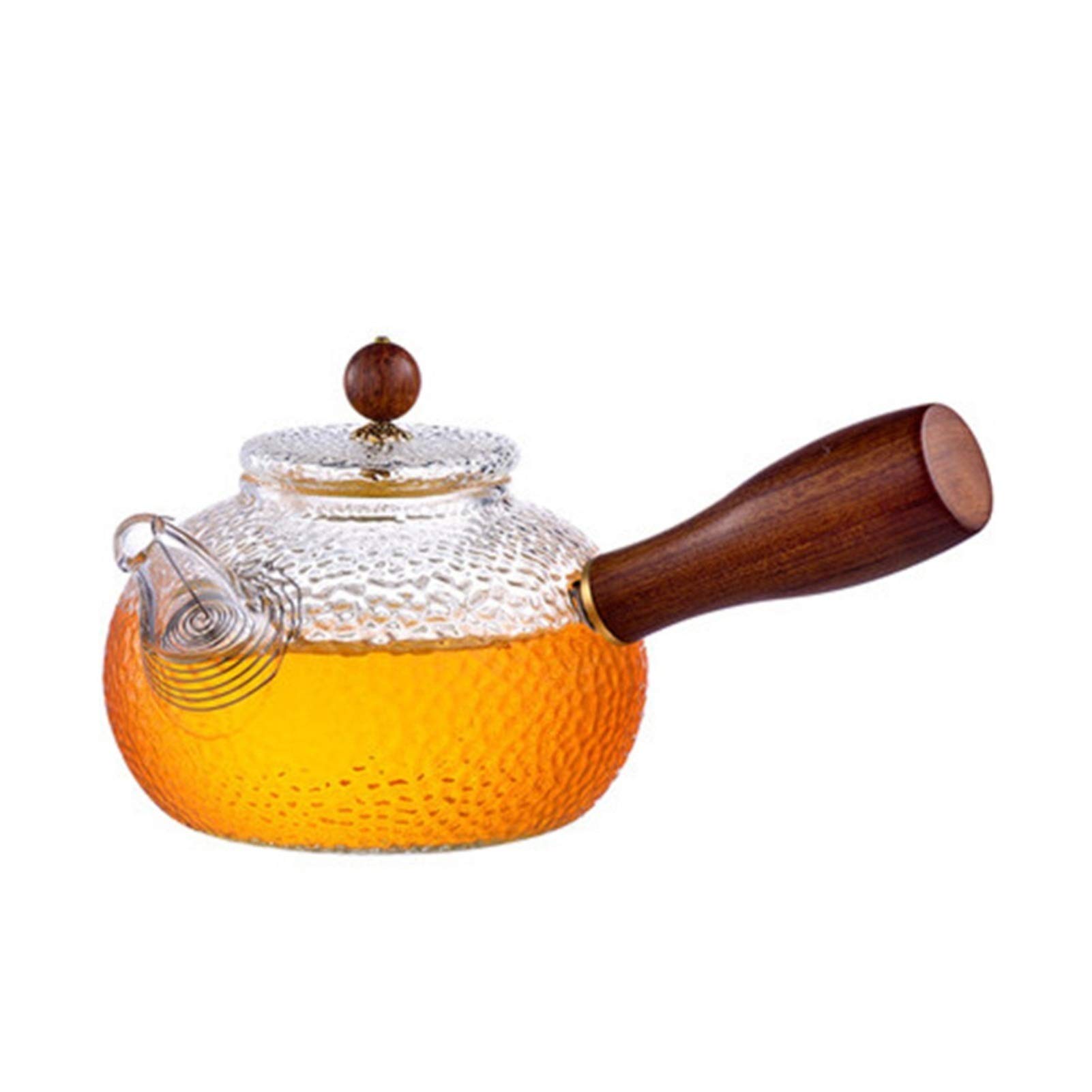 Premium High Borosilicate Glass Teapot with Wooden Side Handle - Thickened Heat-Resistant Tea Maker for Loose Leaf Tea, Perfect for Home, Office, and Tea Ceremonies