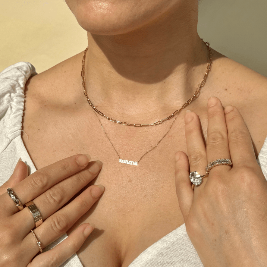 14k Solid Yellow Gold Mama Necklace - Personalized Mother's Jewelry Gift for Mom, Grandma, Wife - Perfect for Mother's Day, Birthday, Anniversary & Special Occasions