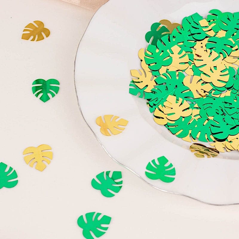 15g Metallic Tropical Leaves Confetti - Green and Gold Party Decorations for Weddings, Baby Showers & Tropical Themed Events
