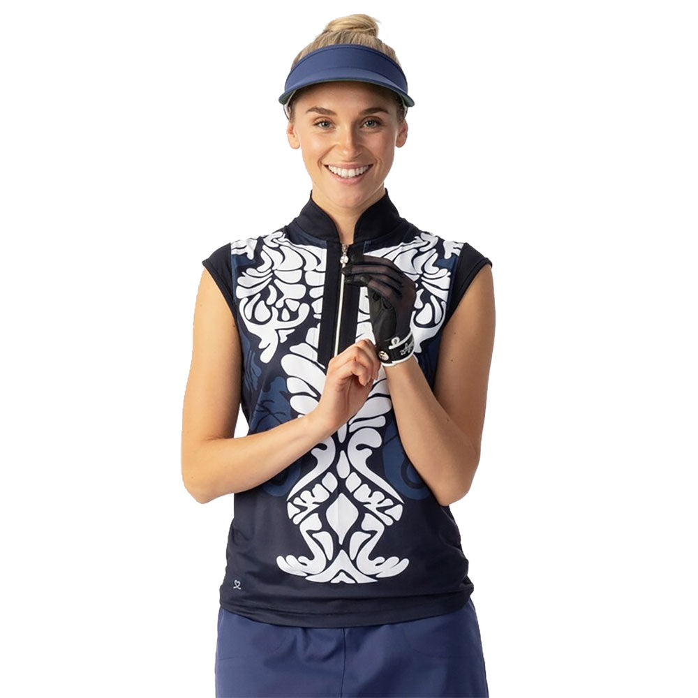 Women's Navy Blue Cap Sleeve Golf Polo Shirt - Breathable Moisture-Wicking Athletic Top for Golf, Tennis & Outdoor Sports | Casual Summer Wear