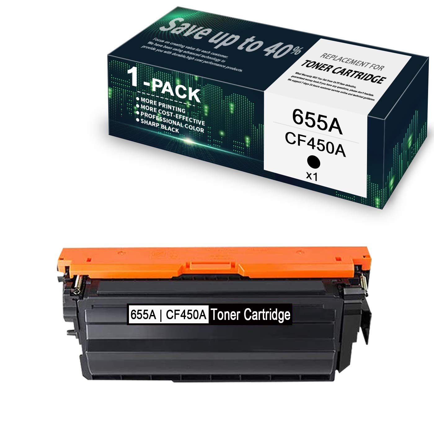 1-Pack Black 655A | CF450A Compatible Toner Cartridge Replacement for HP Color Enterprise M653x M682z M681dh M652n M681f M652dn M653dh M681z M653dn Printers - High-Quality Printing for Office Documents & Business Reports
