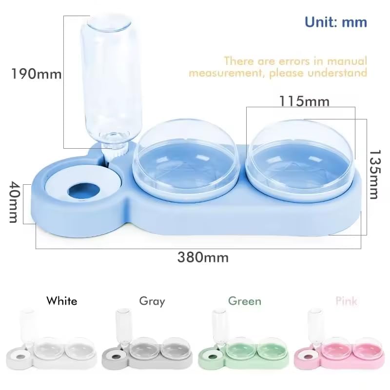 Raised Cat Bowls Set - 2 Food & 1 Water Feeder for Cats & Small Dogs (Green) - Perfect for Home & Travel Use