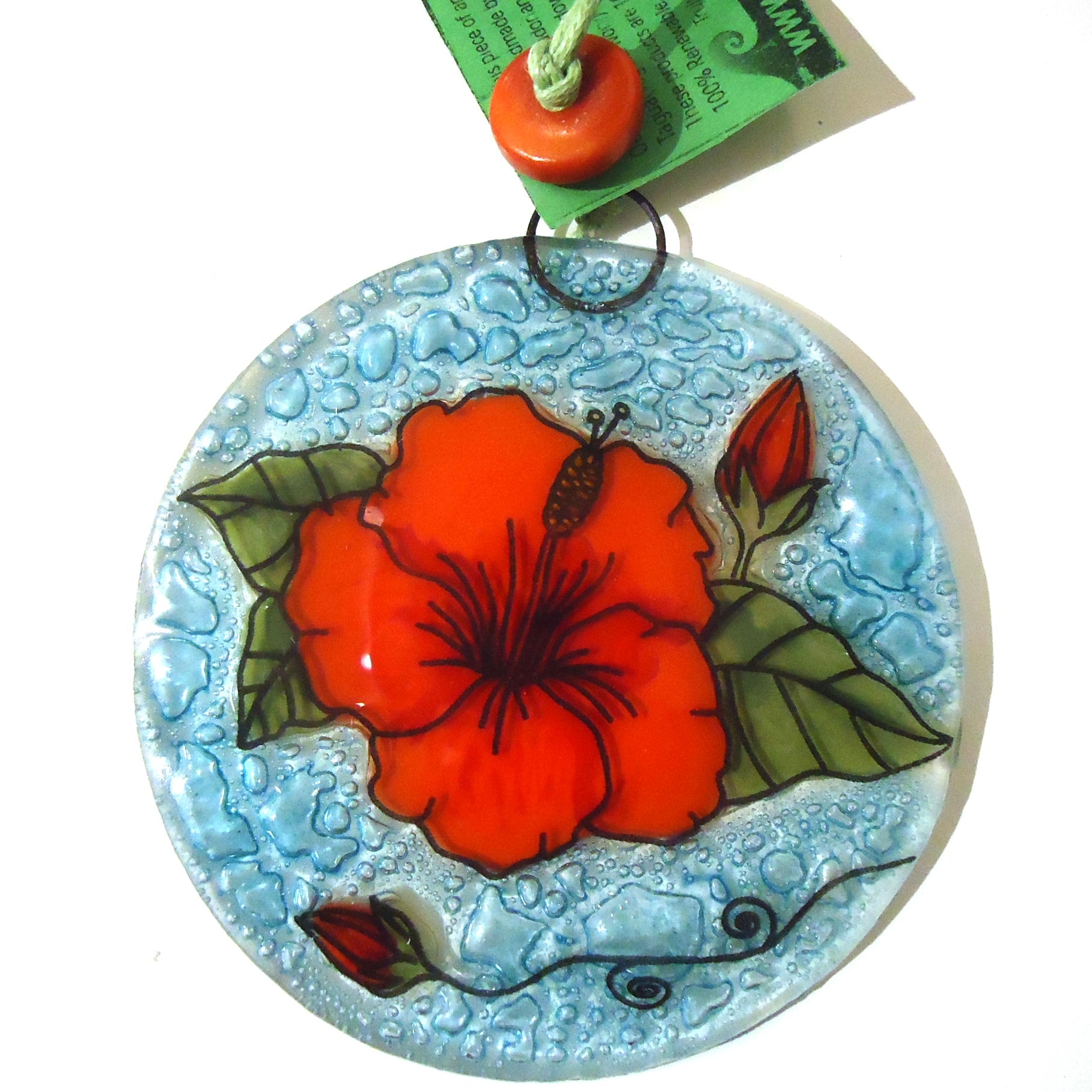 Red Hibiscus Suncatcher - Handmade Stained Glass Window Decor for Home & Garden - Perfect for Living Room, Bedroom, or Outdoor Spaces