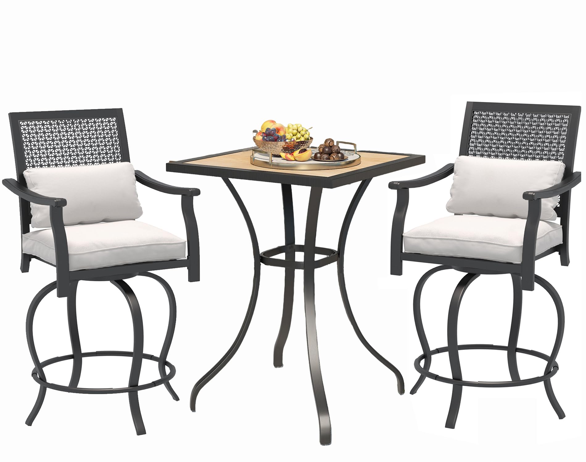 AECOJOY 3-Piece Outdoor Bar Set - High Top Table with 2 Swivel Stools, Patio Bistro Set for Garden, Porch, Lawn & Backyard - Perfect for Entertaining, Relaxing & Outdoor Dining