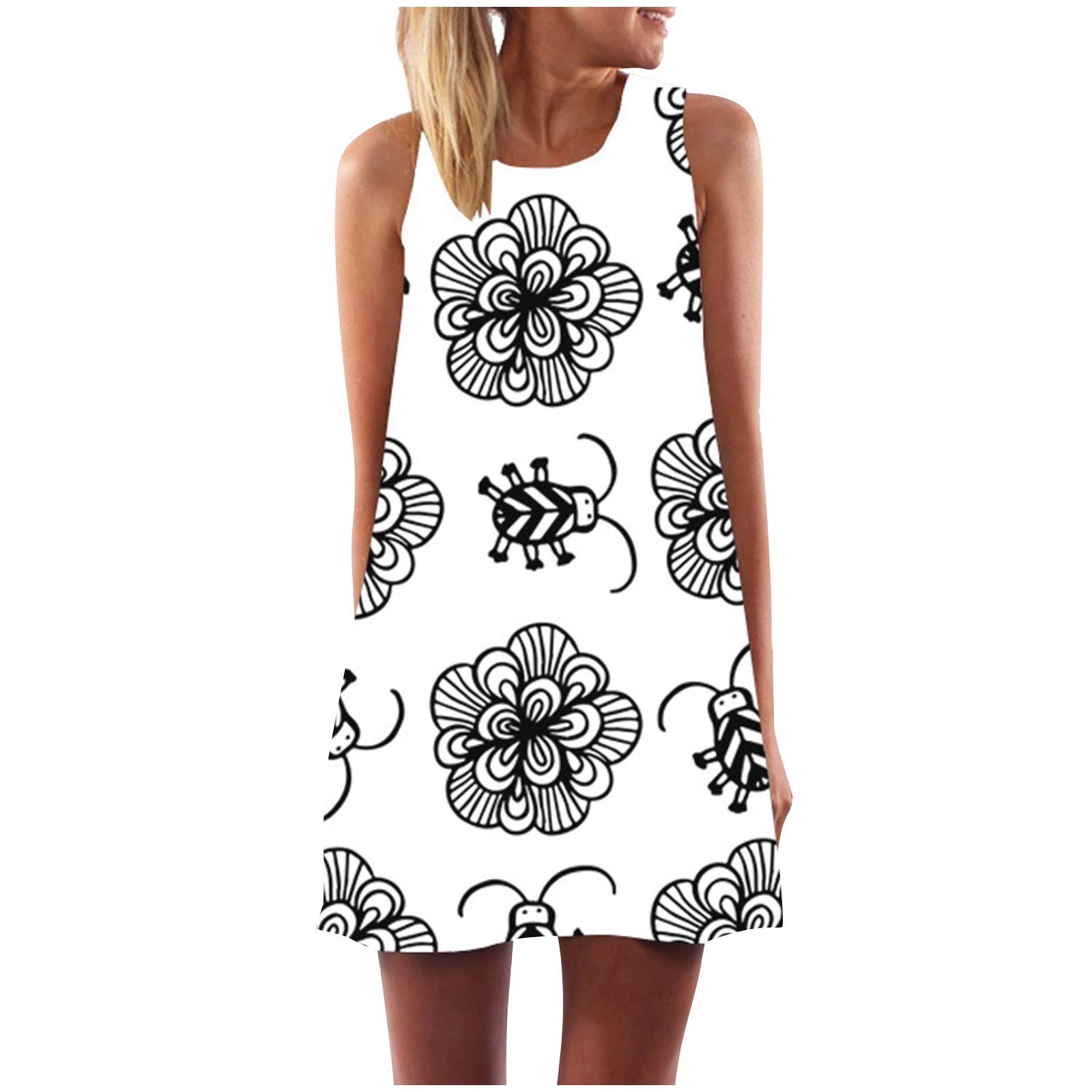 aihihe Women's Floral Printed Summer Tank Dress - Sleeveless Casual Crewneck A-Line T-Shirt Dress for Beach, Vacation & Everyday Wear
