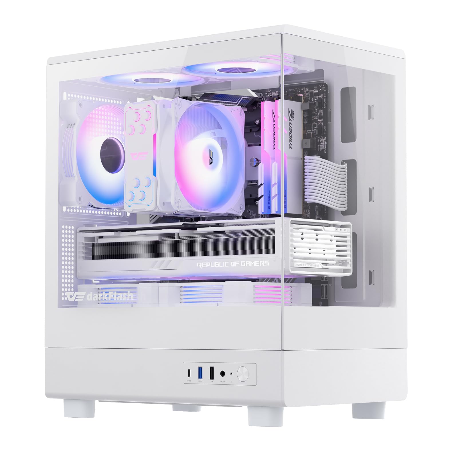 darkFlash DB330M White Micro ATX PC Case - Pre-Installed 3 PWM ARGB Fans, Dual Tempered Glass Panels, USB Type-C Port, Supports 240mm AIO Liquid Cooler | Compact Gaming PC Case for Small Form Factor Builds, Home Office & Esports Setups