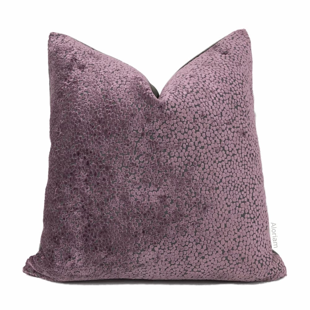 Ascott Plum Purple Cut Velvet Dots Pillow Cover - Luxury Decorative Throw Pillow Case for Sofa, Bed, Couch - Home Decor & Living Room Accessories