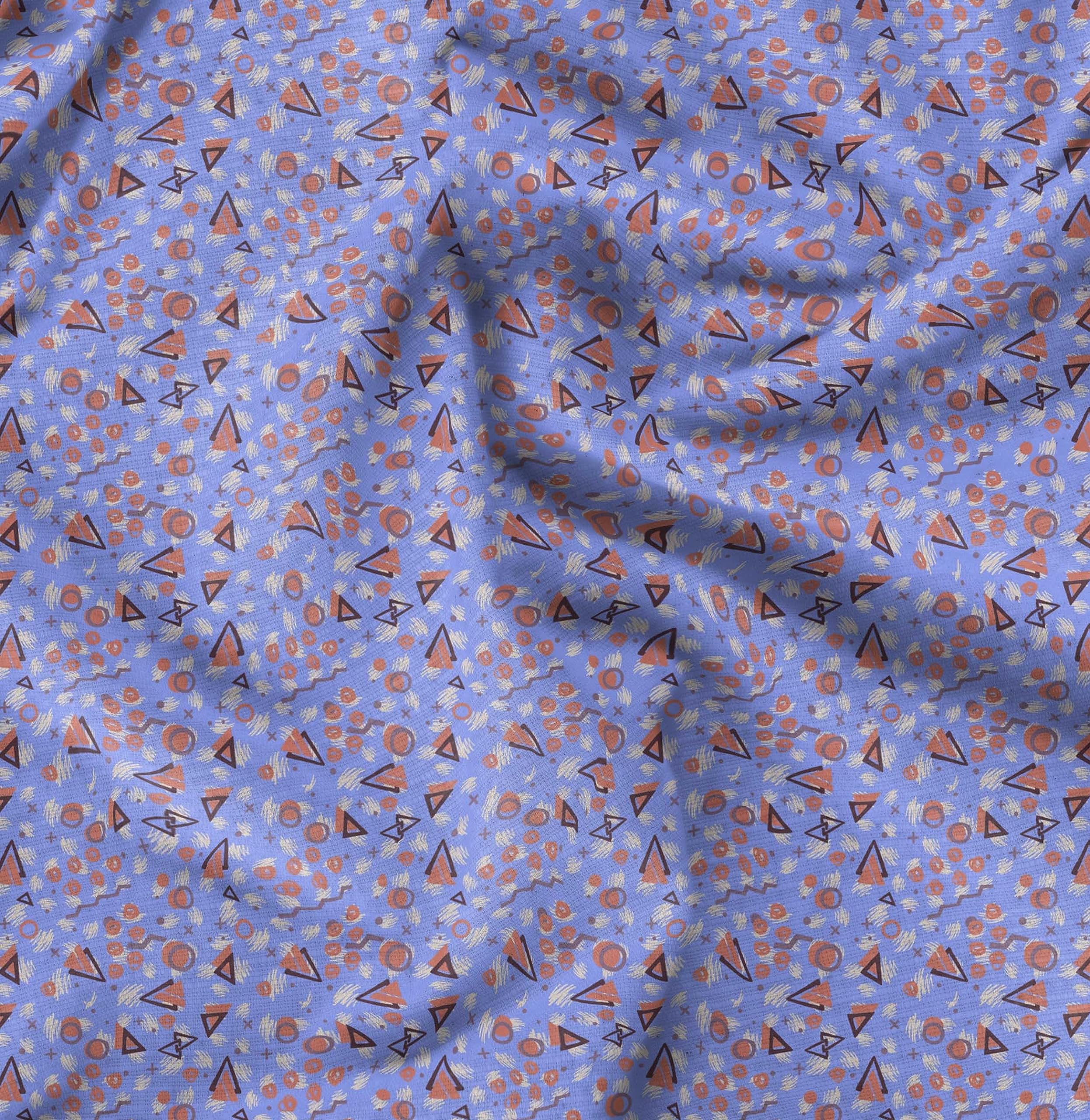 Soimoi Moss Georgette Blue Fabric by The Yard - 42 Inch Wide Geometric Printed Fabric with Circle & Triangle Design for DIY Crafts, Dresses, Curtains & Home Decor | Lightweight Textile for Sewing Projects & Fashion Design