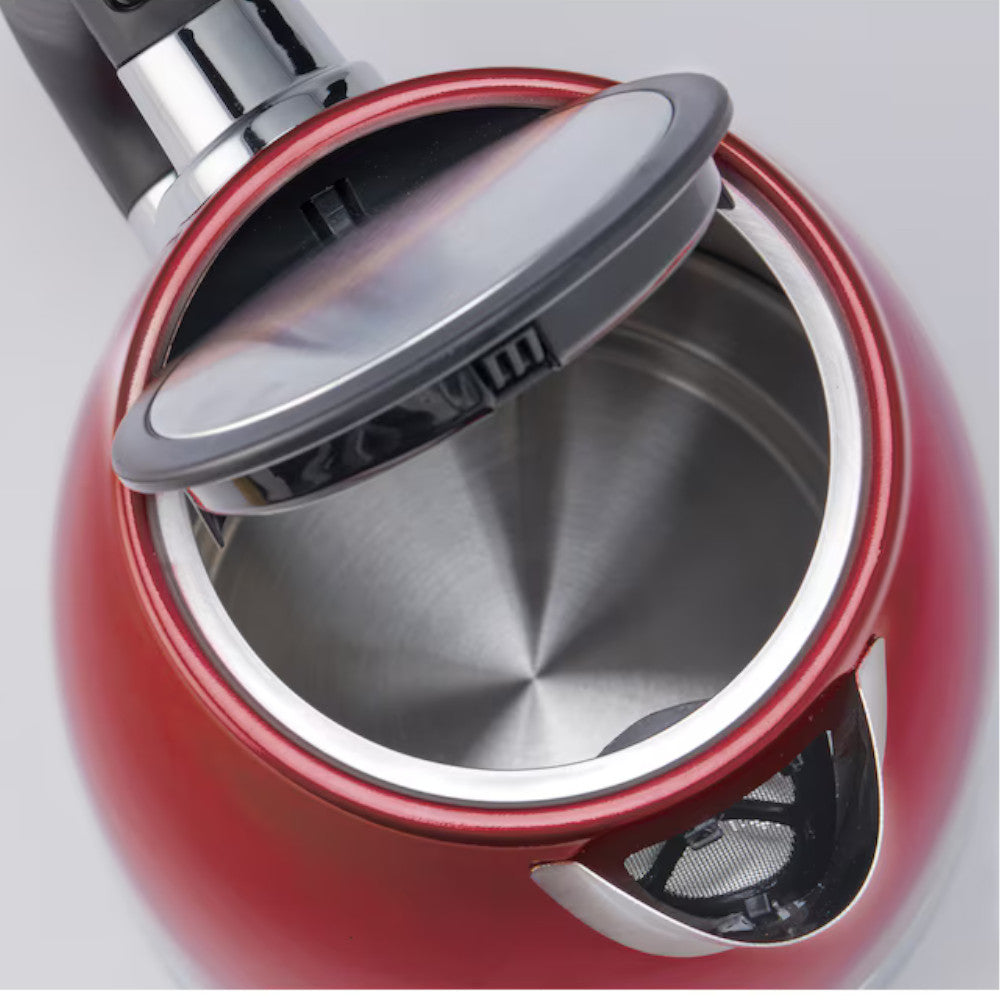 Betty Crocker BC 3710CMRWM 7-Cup Cordless Electric Kettle - Stainless Steel Red Metallic Finish - Fast Boiling for Tea, Coffee & Instant Meals - Perfect for Home, Office & Dorm Use