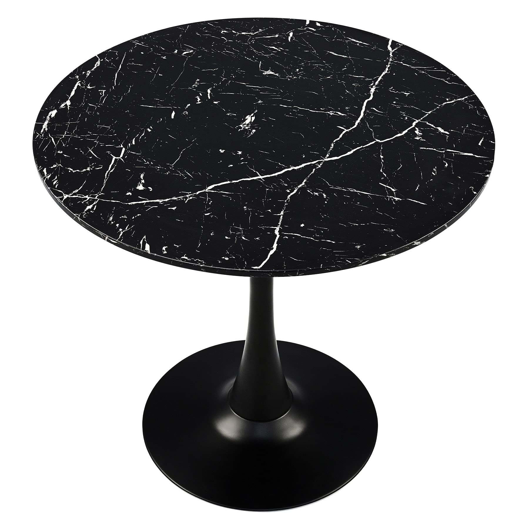 VONLUCE 32 Inch Round Dining Table - Modern Faux Marble Top Kitchen Table with Tulip Style Metal Base, 165lb Capacity for 2-4 People - Perfect for Small Spaces, Kitchen, Bar, Patio, Living Room & Dining Area (Black)