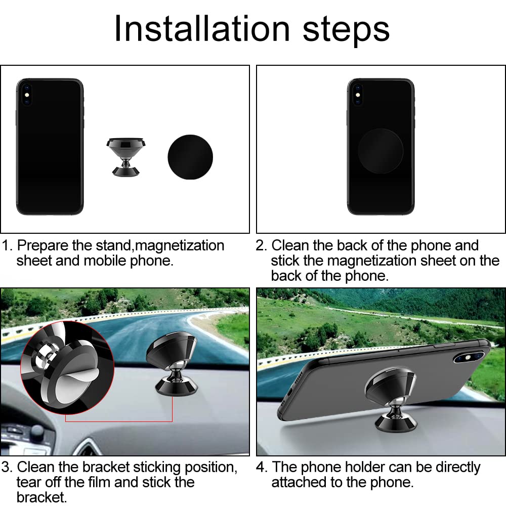 3 Pack Magnetic Phone Car Mount with Strong Adhesive - Heavy Duty Stick-on Phone Holder for Car Dashboard & Windshield - Includes Black Metal Plates for Secure Hands-Free Driving (Perfect for Commuting, Road Trips & GPS Navigation)