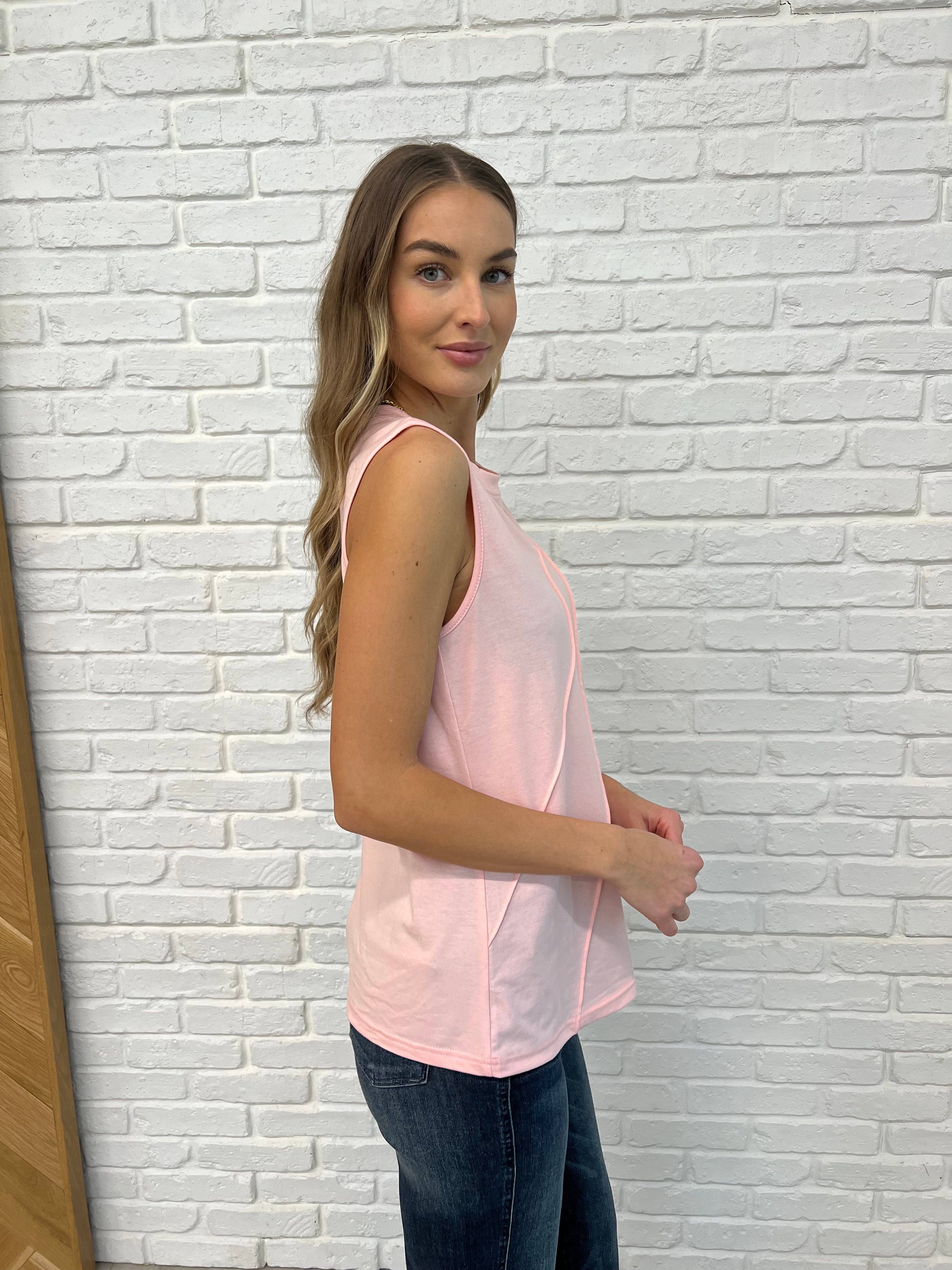 Stylish Pink Pleat Detail Sleeveless Top for Women | Trendy Summer Blouse | Perfect for Casual Outings, Beach Vacations & Date Nights