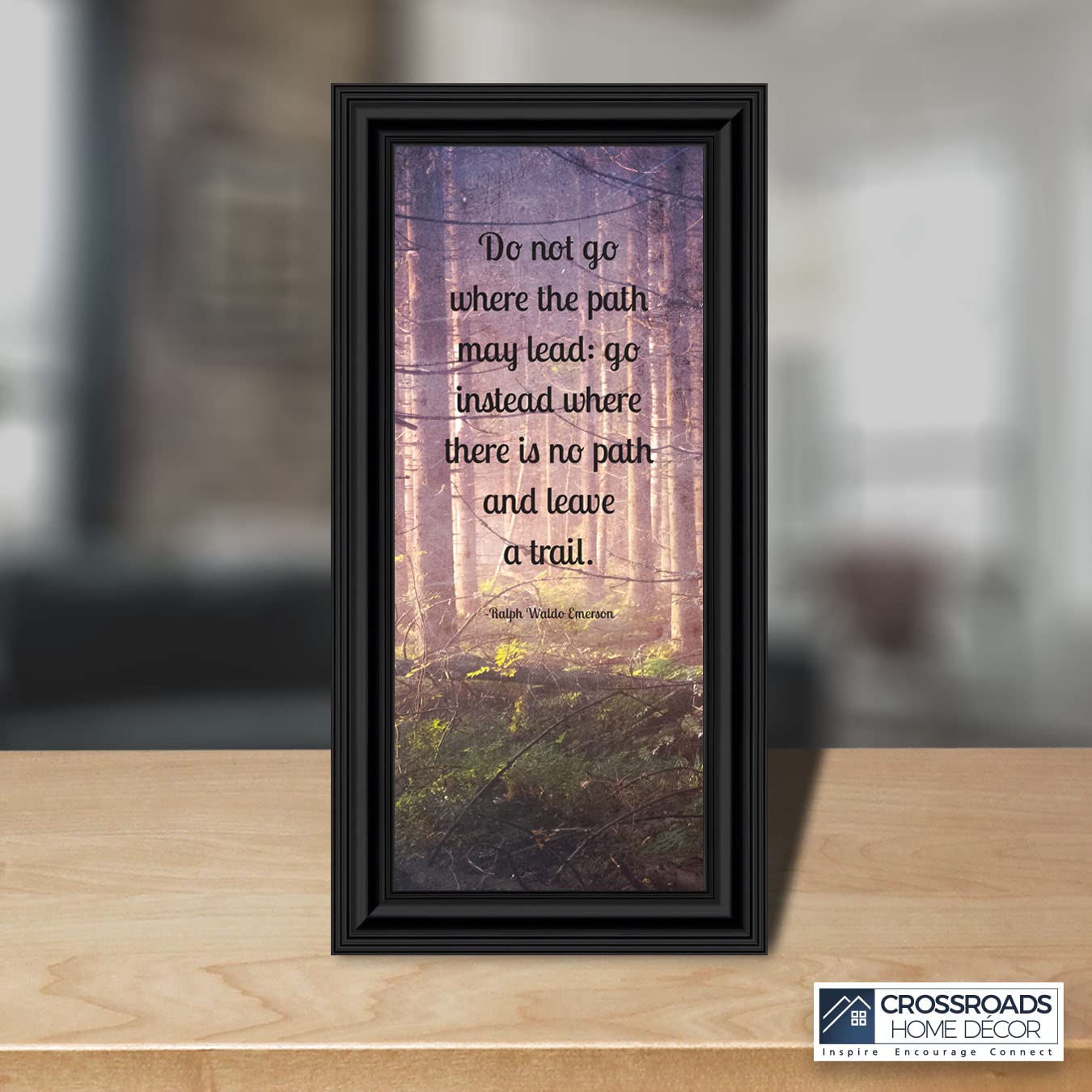 Motivational Wall Art with Emerson Quote - Inspirational Office Decor & Graduation Gifts for Boys (Framed 'Do Not Go Where The Path May Lead' Print) - Perfect for Home Office, Study Room & Dorm Decor