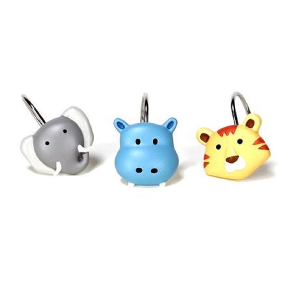 Waterproof Safari Resin Shower Curtain Hooks - 12 Pack Bathroom Accessories for Jungle Theme Decor, Kids & Adults - Perfect for Bathroom, RV, Dorm, and Camping Use