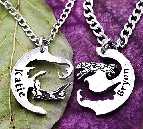 Wolf and Otter Best Friends Jewelry Set - Handmade BFF Interlocking Necklaces, Unique Friendship Gifts from Hand-Cut Coin - Perfect for Anniversaries, Birthdays & Special Occasions