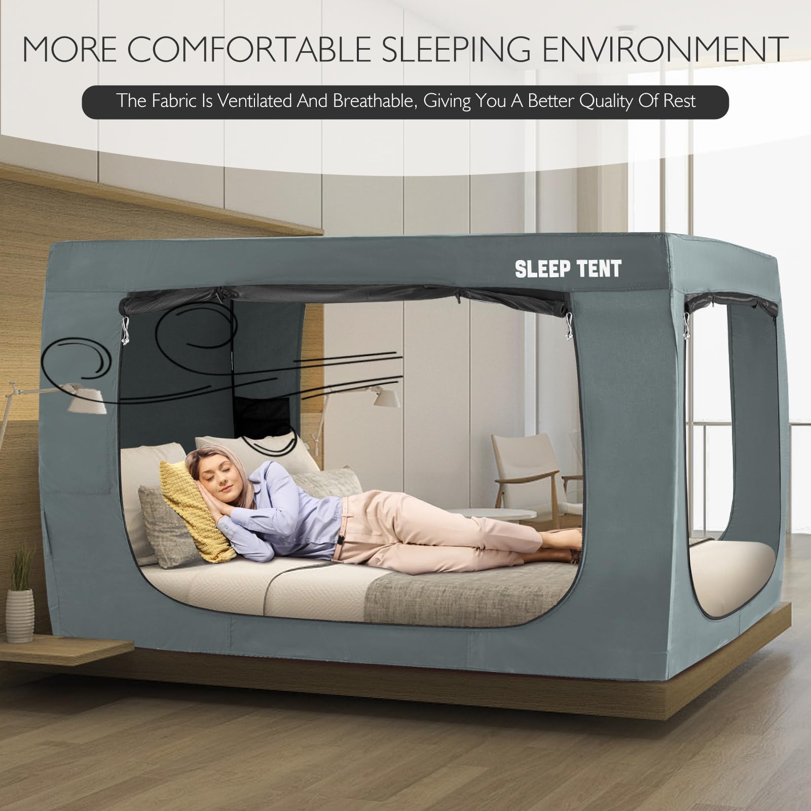BORNA Twin Bed Tent - Indoor Portable Light Reducing Sleeping Canopy for Kids & Adults | Breathable Blackout Privacy Space with Mosquito Netting (Pale Gray) | Perfect for Bedrooms, Dorms, Camping & Privacy Spaces
