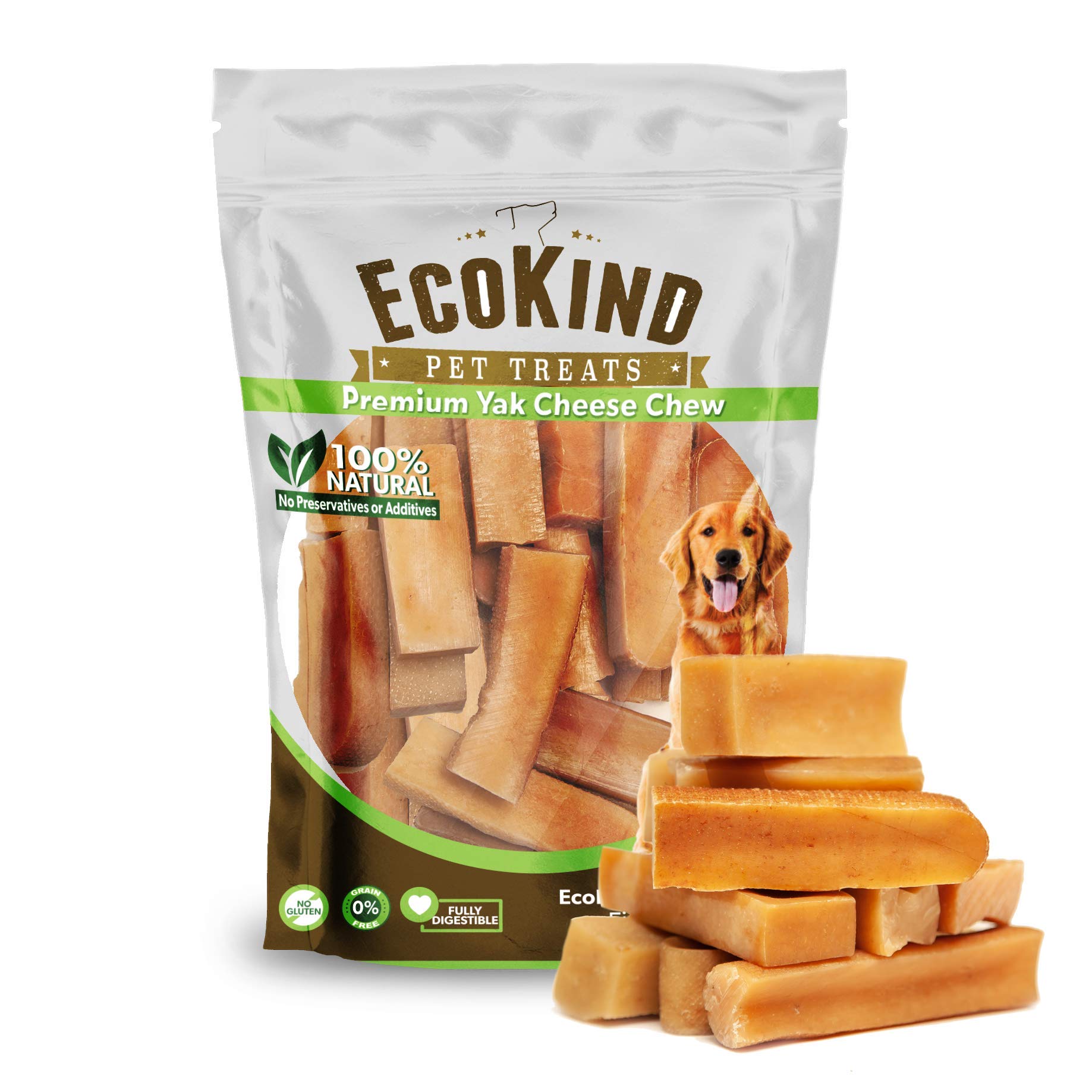 EcoKind All Natural Yak Cheese Dog Chews - Healthy, Long Lasting & Odor-Free Premium Dog Treats for Small, Medium & Large Breeds | Highly Digestible & Safe for Puppies & Adult Dogs | Perfect for Training, Teething & Dental Health (Pack of 16)