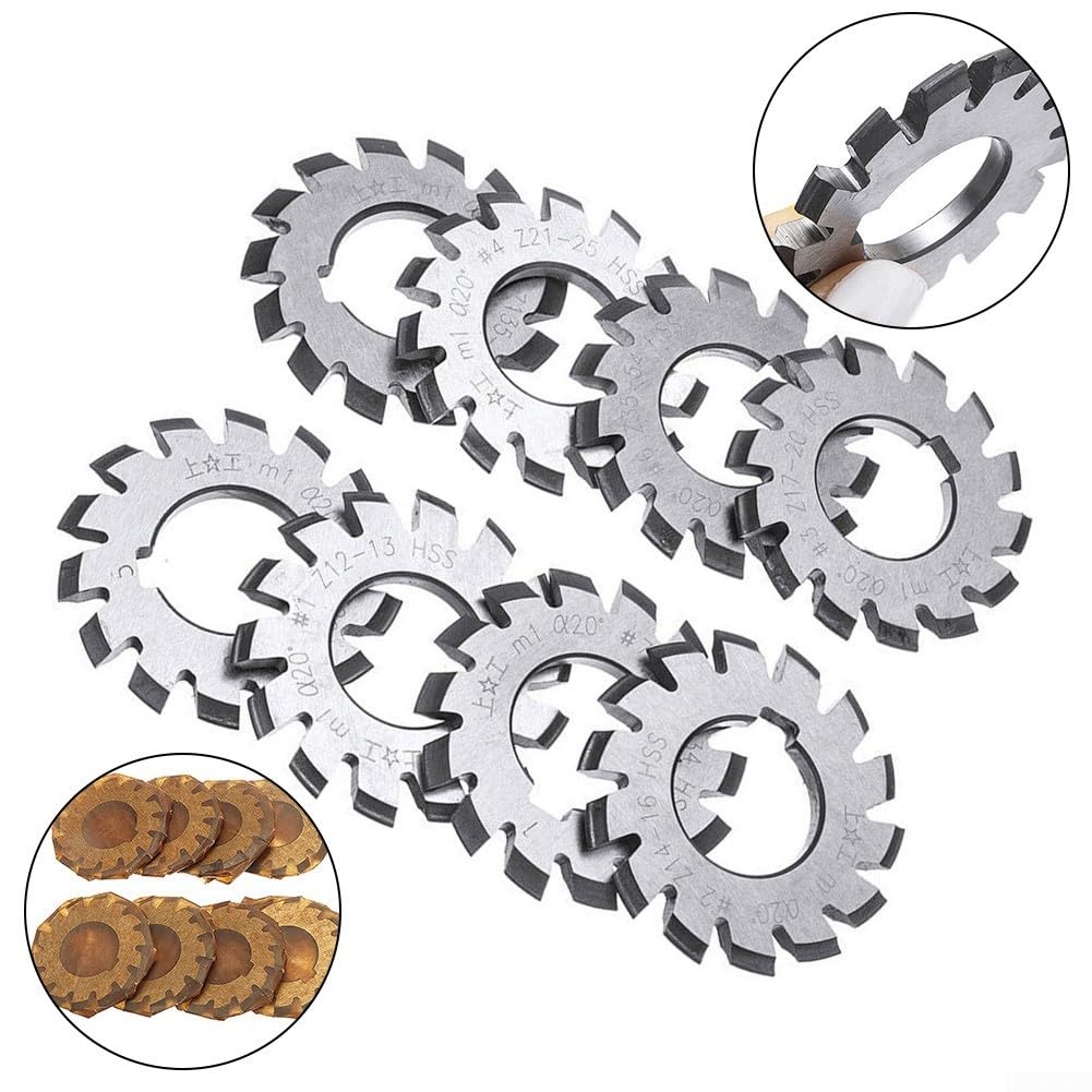 8Pcs HSS M1 Involute Gear Cutters Set - 22mm Diameter, 20 Degree 18 Teeth for Milling Machines | Precision Gear Cutting Tools for DIY Projects & Industrial Machinery Repair