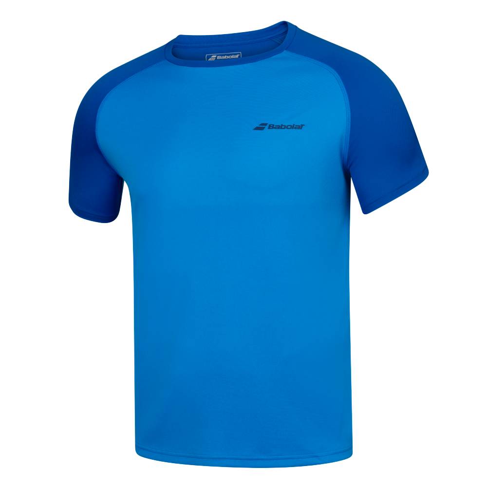 Babolat Men's Play Crew Neck Tennis Shirt - Moisture Wicking Performance Top for Training & Matches (Blue) - Perfect for Court Sessions & Casual Wear