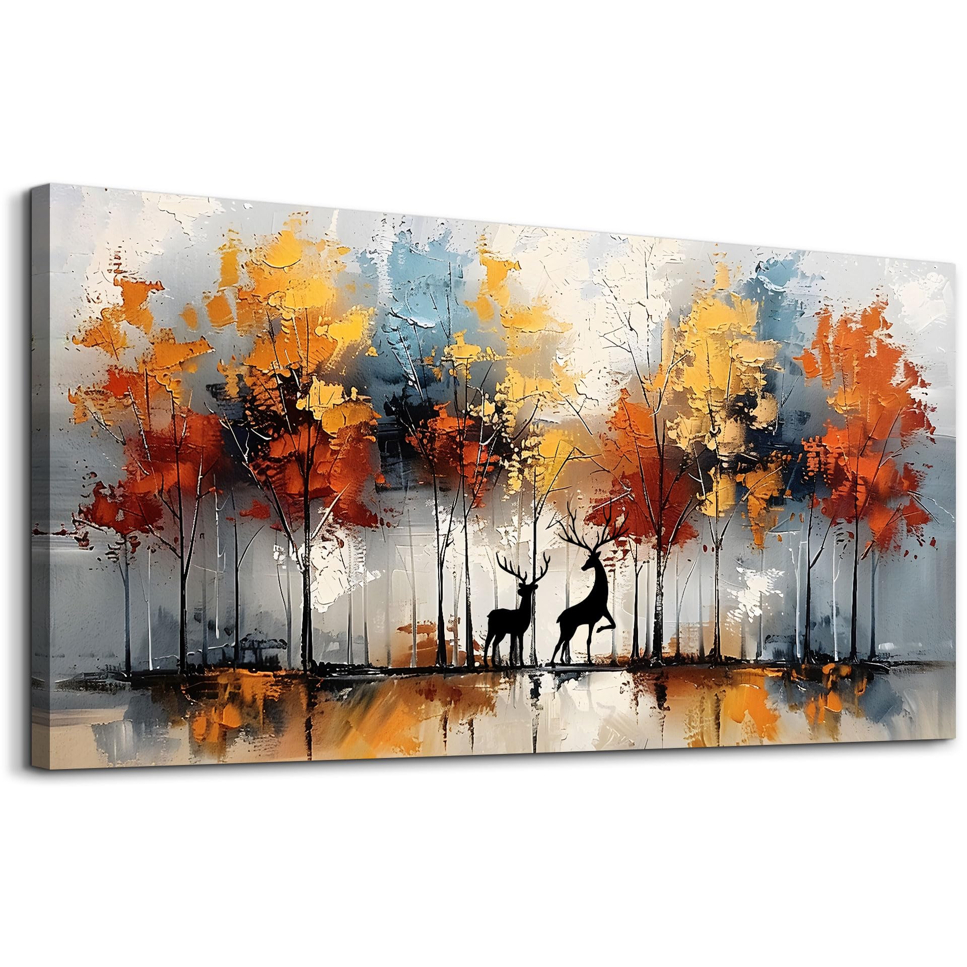 Large Abstract Canvas Wall Art - Elk Forest Landscape Painting for Living Room, Bedroom & Office Decor - Modern Textured Wall Pictures & Prints for Home & Workspace Decorations | Perfect for Gifts, Housewarming & Interior Design