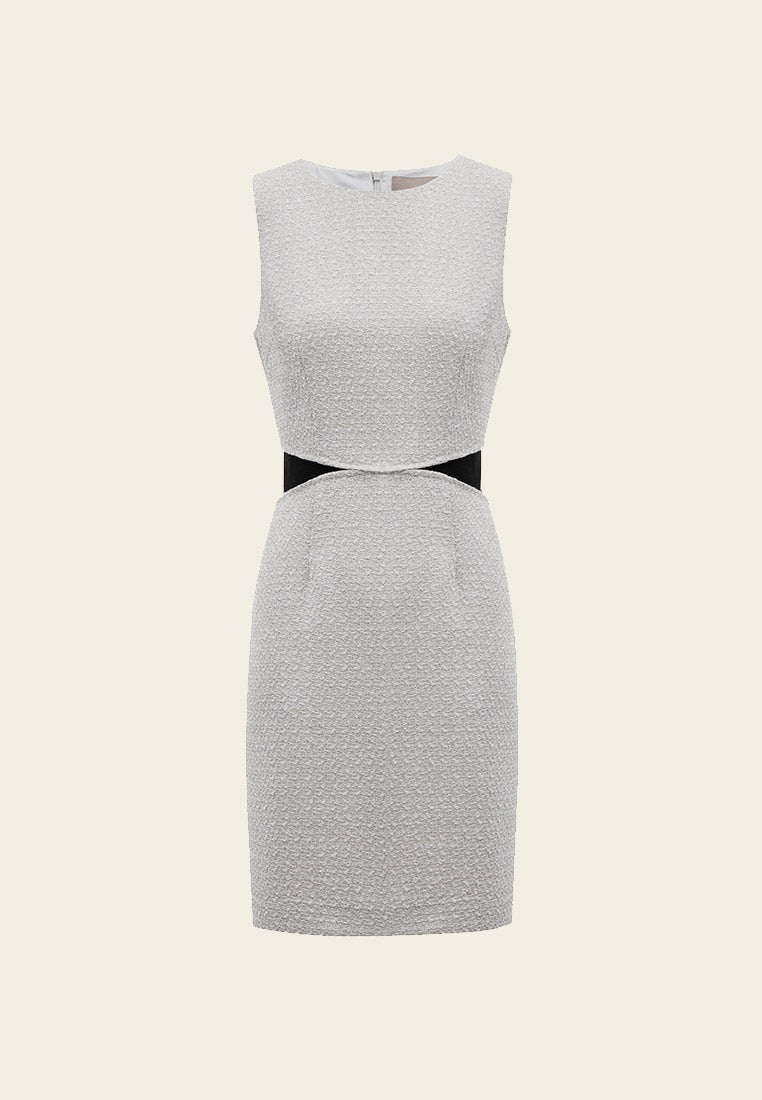 Elegant Black Silver Tweed Sleeveless Two-Piece Dress for Women - Perfect for Cocktail Parties, Evening Events, and Special Occasions