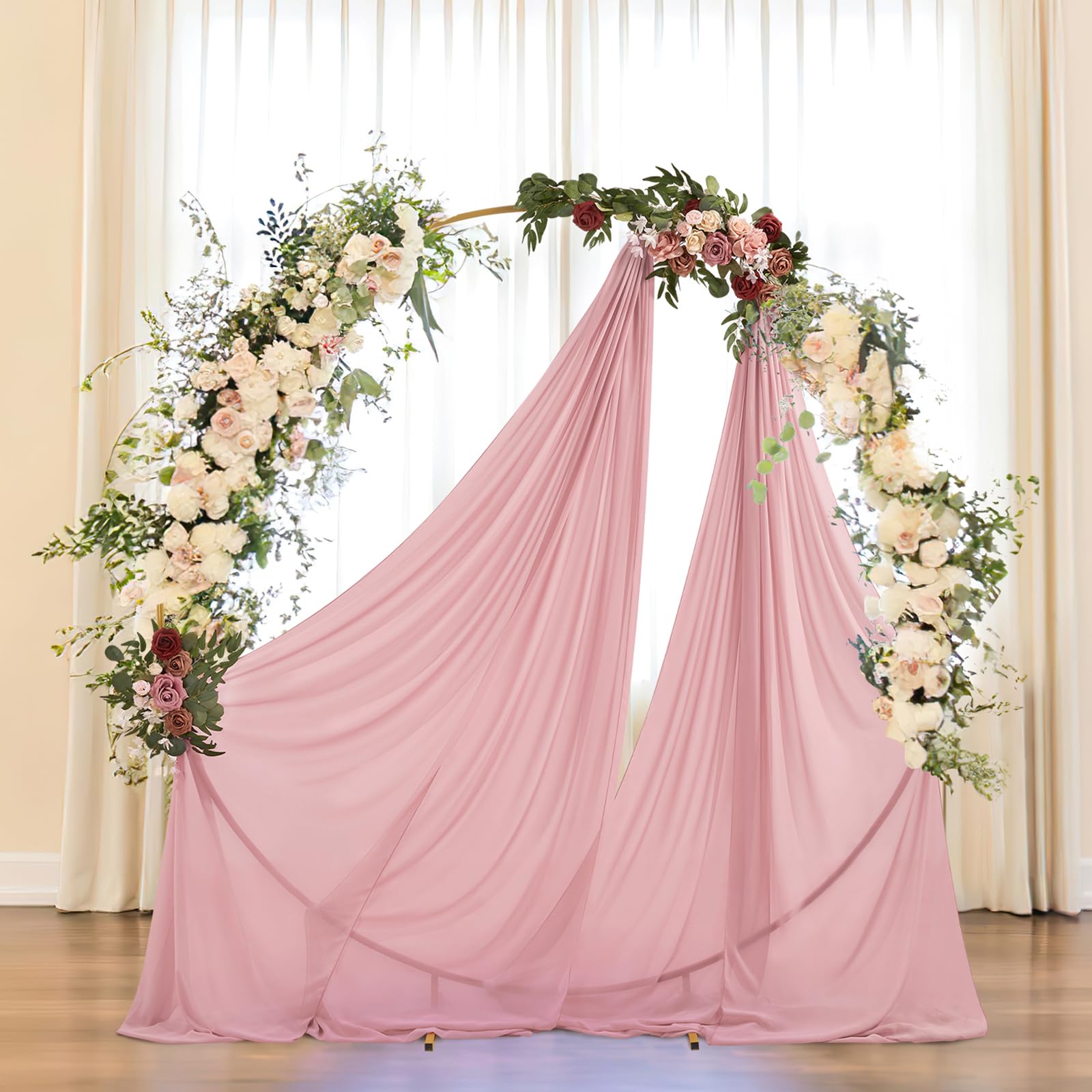 Dusty Rose Wedding Drapes - 2 Panels 6 Yards Sheer Backdrop Curtains for Bridal Shower, Wedding Arches & Ceremony Decorations - Perfect for Indoor/Outdoor Wedding Venues, Photo Backdrops & Event Decor