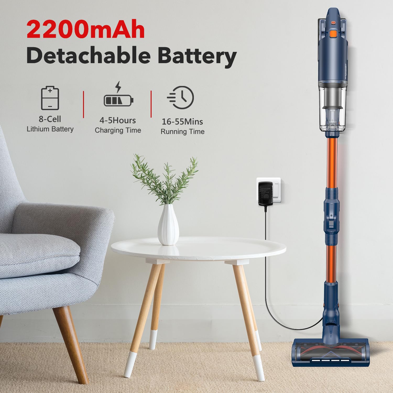 Whall Cordless Vacuum Cleaner - 25KPa Powerful Suction, 280W Brushless Motor, Lightweight Stick Vacuum for Home & Car, Handheld for Pet Hair, Carpets & Hard Floors, 55min Runtime (Blue) - Perfect for Quick Cleanups & Pet Owners