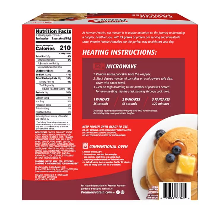 Premier Protein Frozen Protein Pancakes - 24 Count (30.8 oz, 1.93 lb) | High Protein Breakfast for Weight Loss & Muscle Building | Quick & Easy Healthy Meal for Busy Mornings