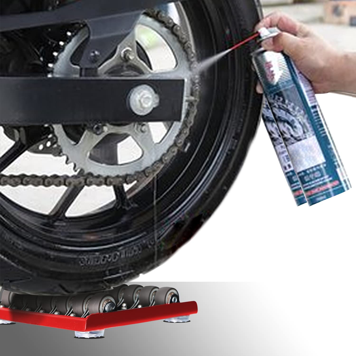 **Asko Aoyupe Red Motorcycle Wheel Cleaning Stand - Slip-Resistant Paddock Stand Replacement for Tire Cleaning & Chain Lubrication - Portable Bike Wheel Stand for Bikes Under 600 lbs - Ideal for Garage, Track & DIY Maintenance**
