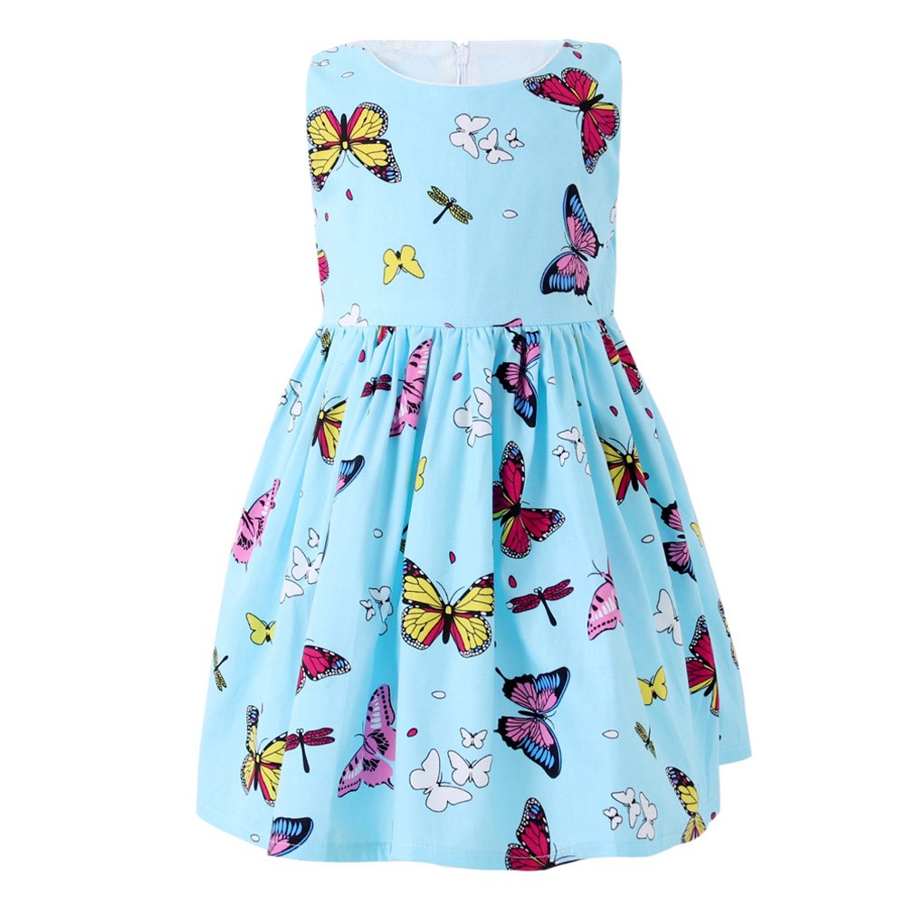 SMILING PINKER Girls Summer Dresses - Cotton Sleeveless Swing Dress with Butterfly Print for Toddler & Kids - Perfect for Outdoor Play, Birthday Parties & Family Gatherings
