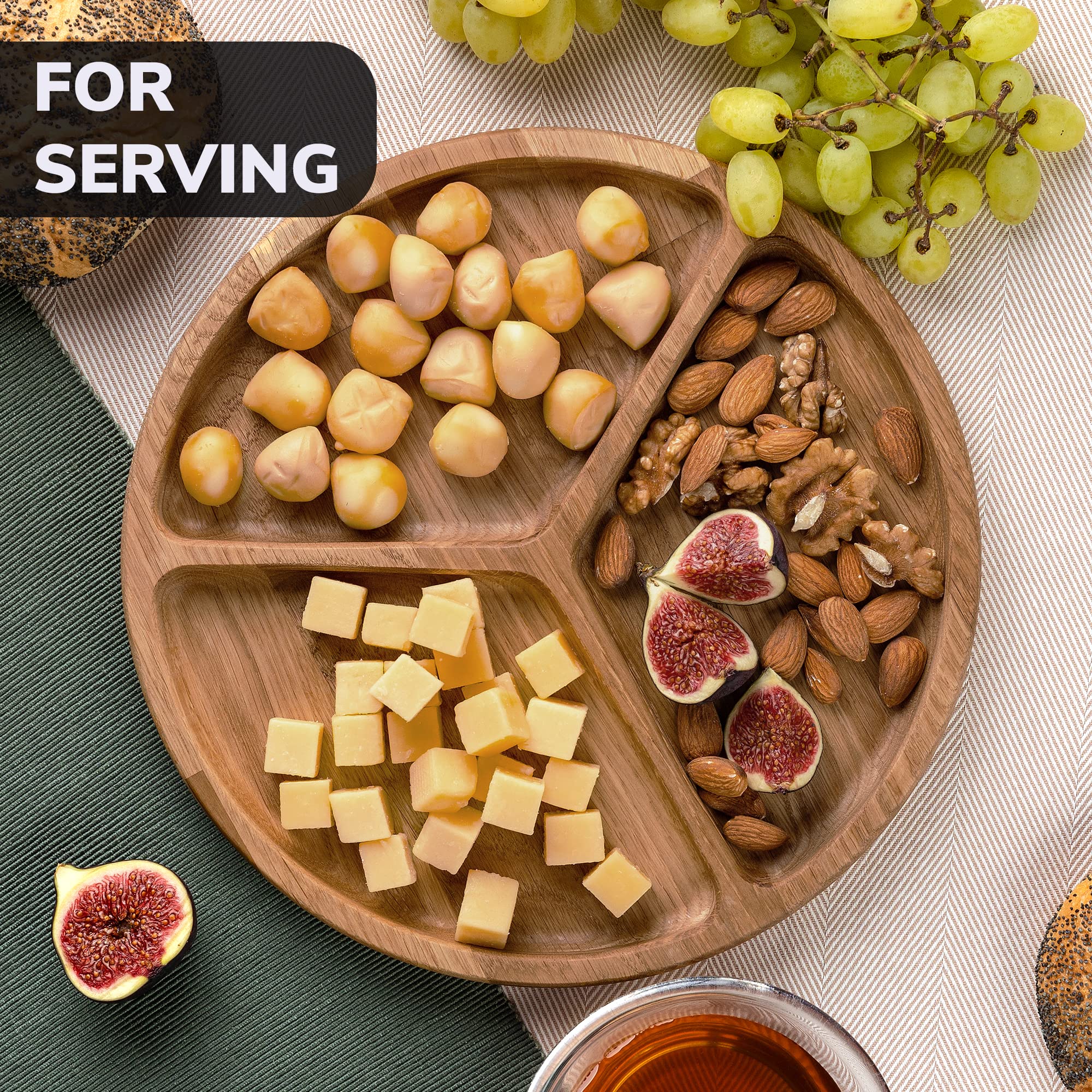 10 Inch Portion Control Plate with Dividers - 3 Section Wooden Dish for Adults - Oak Compartment Plate for Healthy Eating & Weight Management - Perfect for Meal Prep, Portion Control, and Balanced Diets