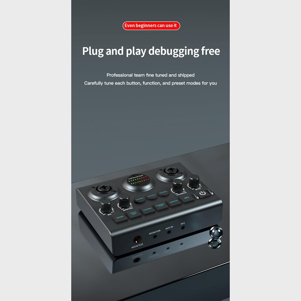 Professional USB Microphone Sound Card - Portable Live Streaming Audio Interface for Singing, Podcasting & Instruments (Ideal for Karaoke, Gaming & Recording Studios)