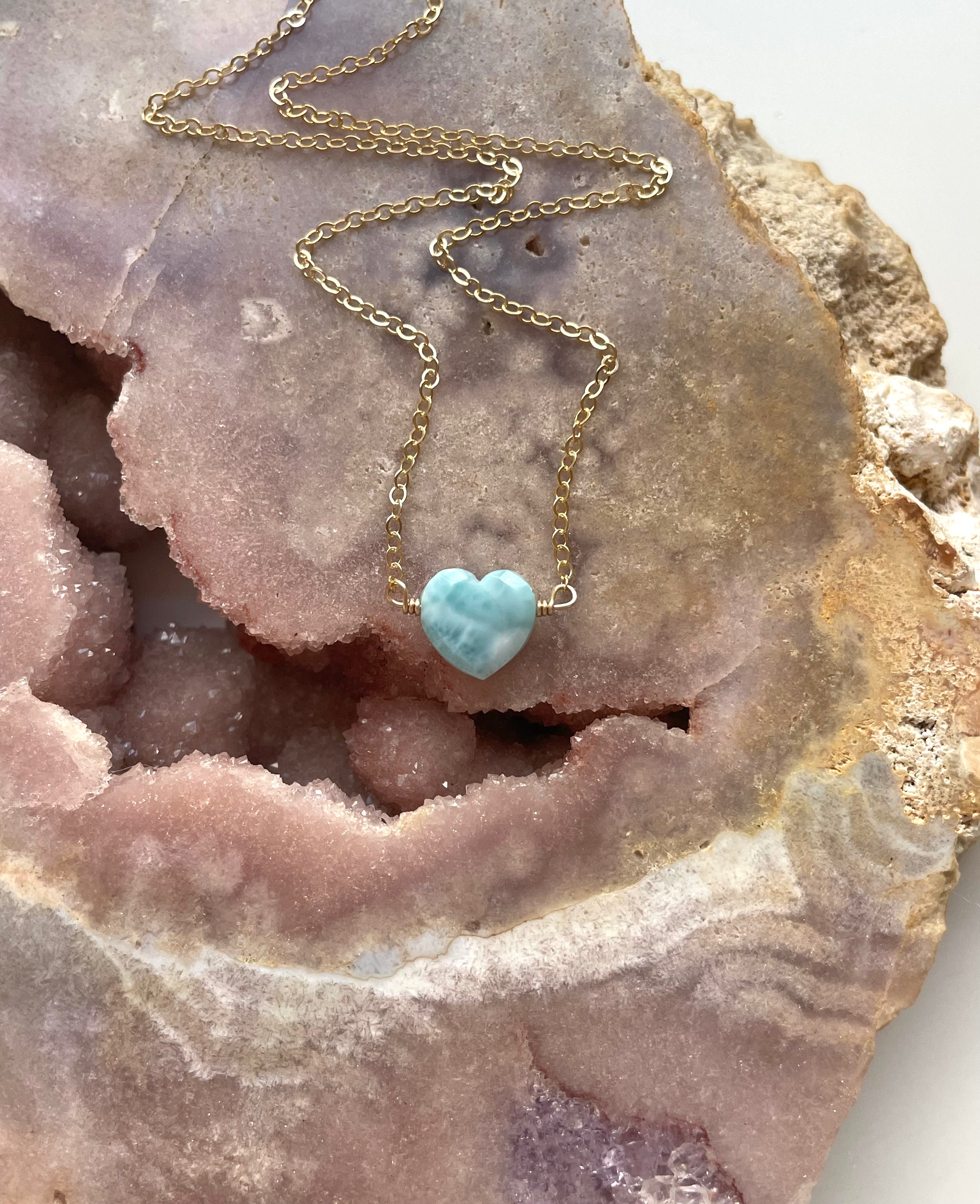 Larimar Heart Pendant Necklace - Genuine Blue Stone Jewelry for Women, Sterling Silver Chain, Handmade Boho Chic Gift for Her | Perfect for Weddings, Anniversaries & Everyday Elegance