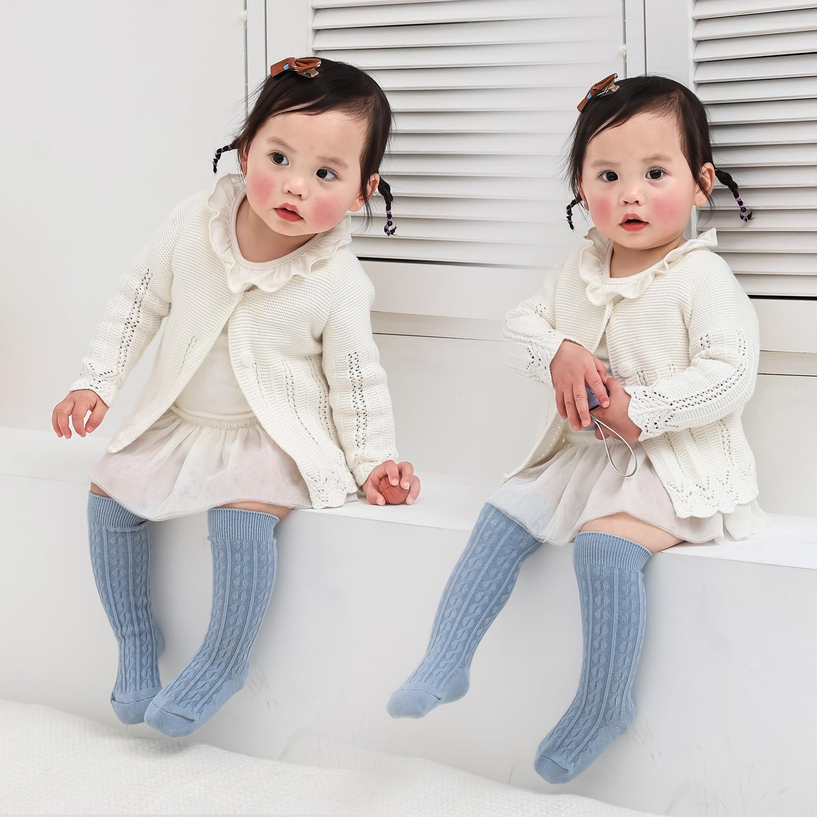 MINI PANDA 5 Pairs Cute Knee High Socks for Toddler Girls & Baby Girls - Soft Cotton Long Socks for Playtime, School & Special Occasions