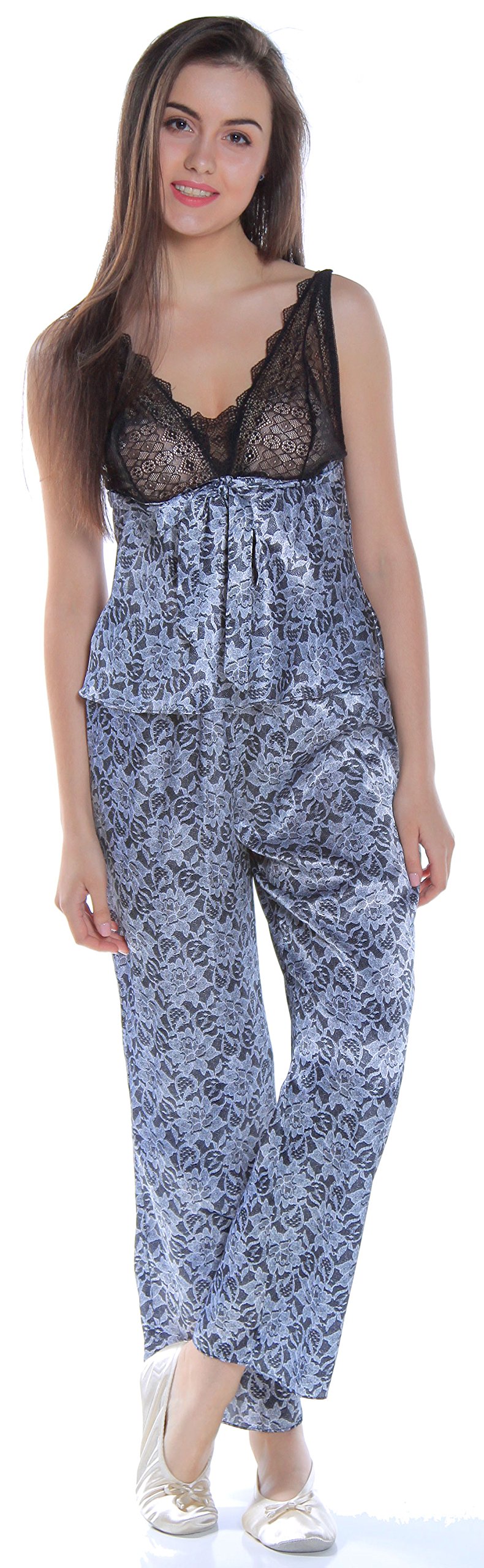 Women's Printed Charmeuse Camisole Pajama Set #2053 - Soft Silk-Like Sleepwear for Lounge & Bedtime