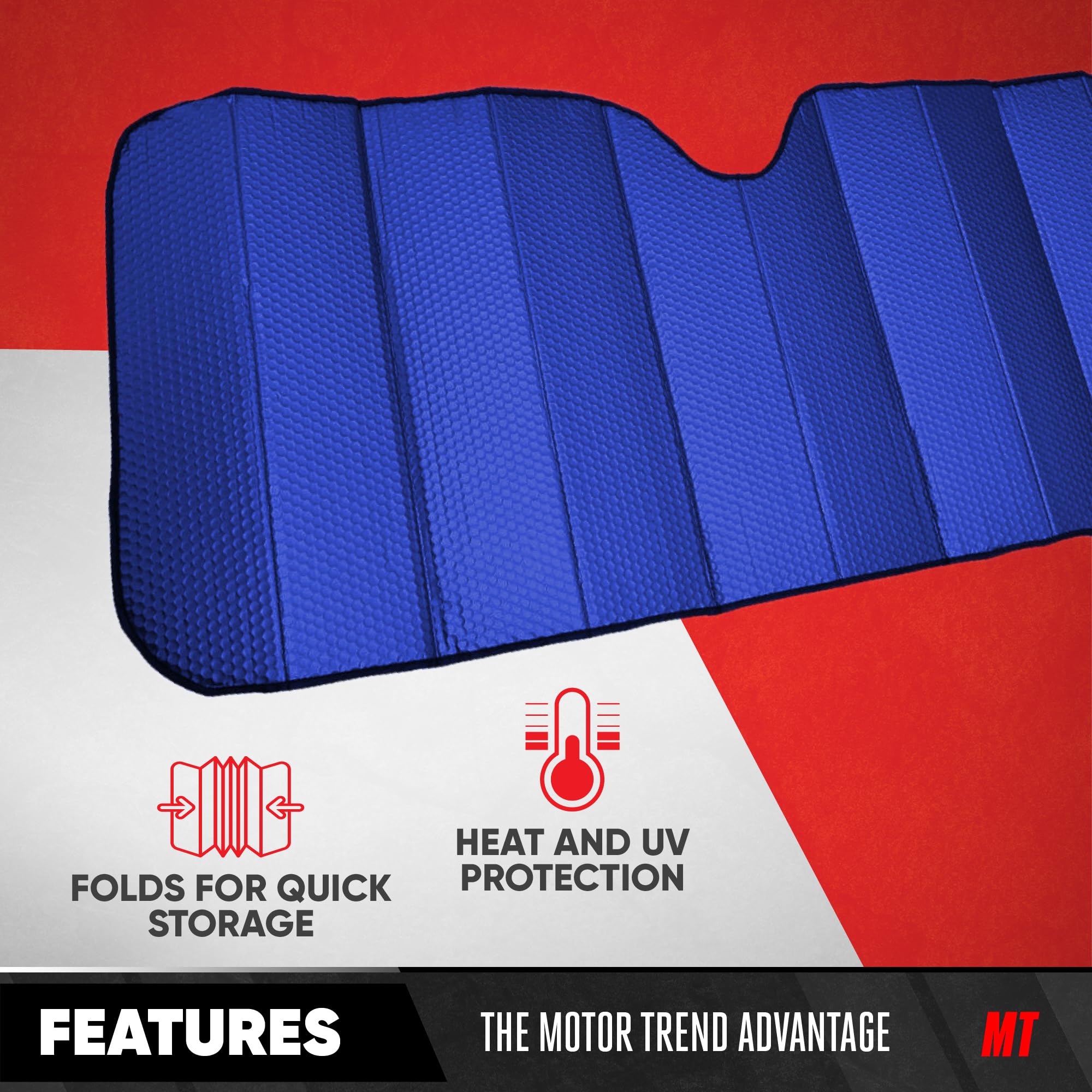 Motor Trend Accordion Blue Car Windshield Sun Shade - UV Protection Sun Visor for Cars, SUVs & Trucks (58