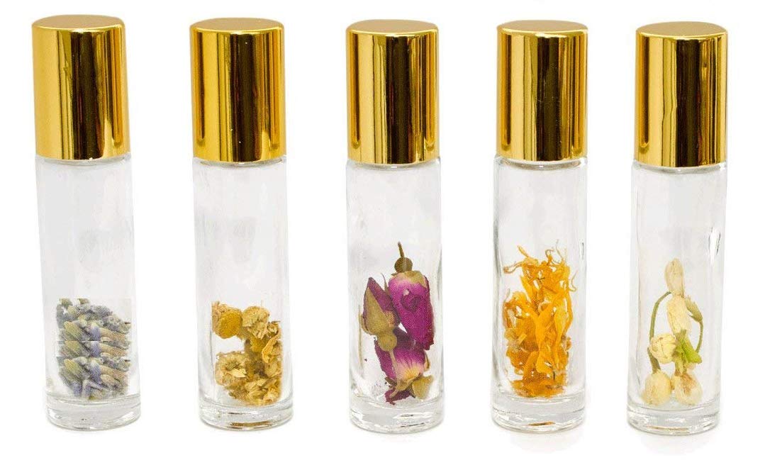 Organic Jasmine Petals Roll-On Perfume - 10ml Luxury Clear Glass Bottles with Silver Caps (6-Pack) | Natural Fragrance for Women, Gift Sets & Everyday Wear
