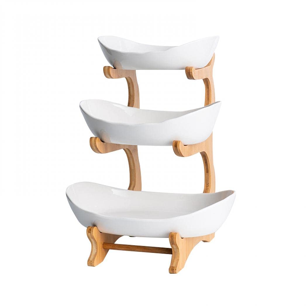 3 Tier Ceramic Fruit Basket for Kitchen Counter - White Porcelain Fruit Bowl Set for Organizing Fruits, Veggies, Snacks, Nuts & Bread - Perfect for Home, Office or Party Serving Tray