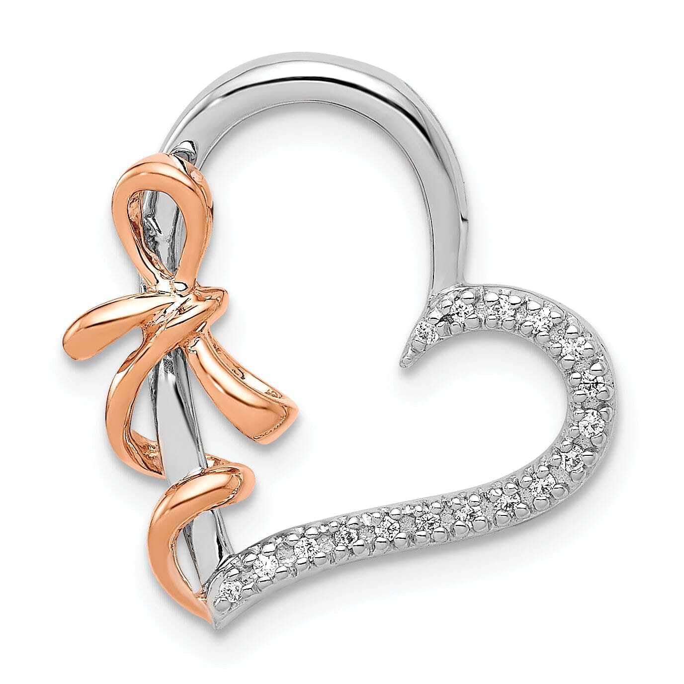 14K White & Rose Gold Diamond Heart Pendant with Fancy Bow Design - 0.06 CT Polished Finish Slide Charm for Necklace (Not Compatible with Omega Chains) - Perfect for Valentine's Day Gifts, Anniversary Presents & Special Occasions
