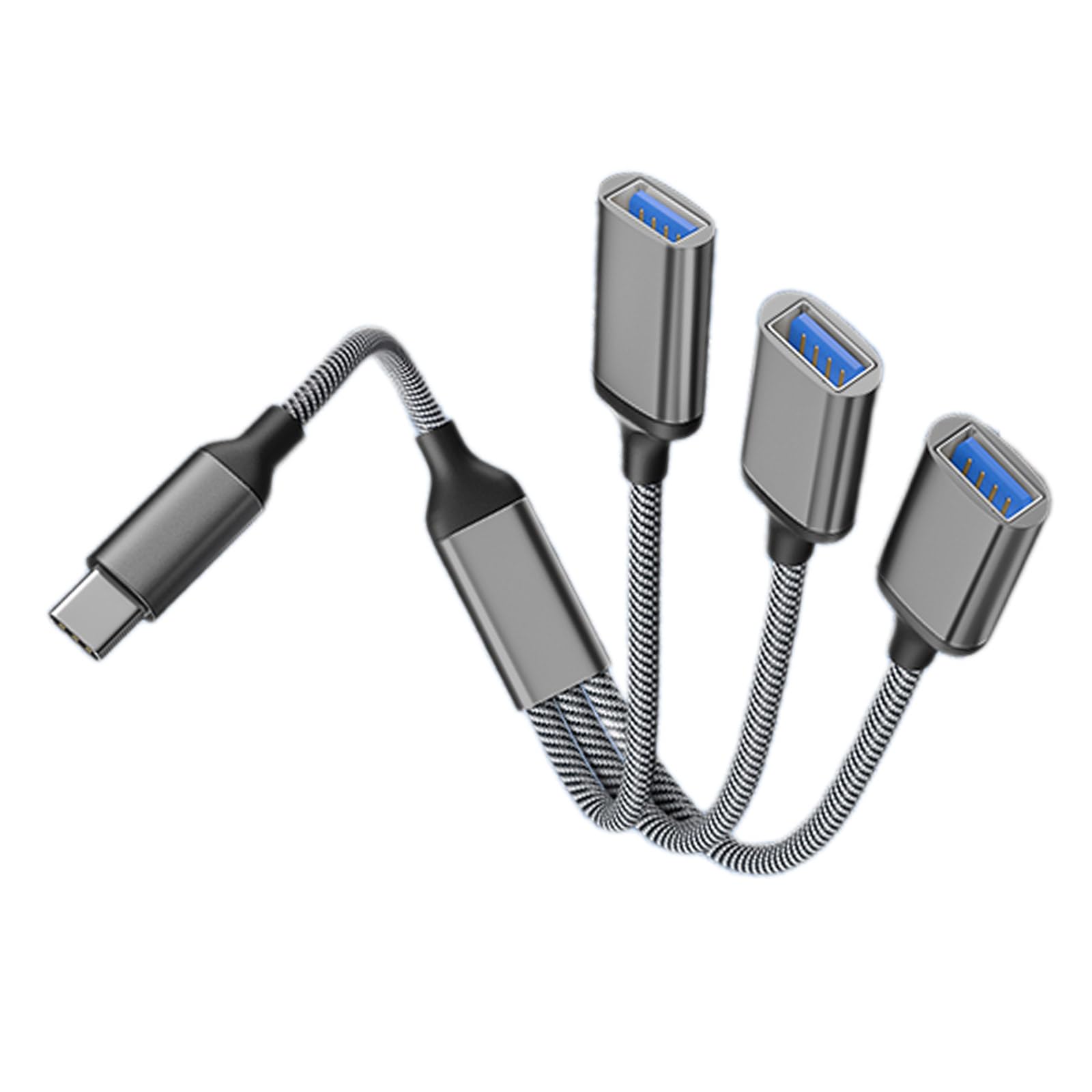 Paopaoldm USB C Hub with 3 USB 2.0 Ports - Alloy USB C to 3 USB OTG Adapter Splitter with Braided Cable - Fast Data Transfer for Laptop, Phone, Tablet - Perfect for Office, Travel & Home Use