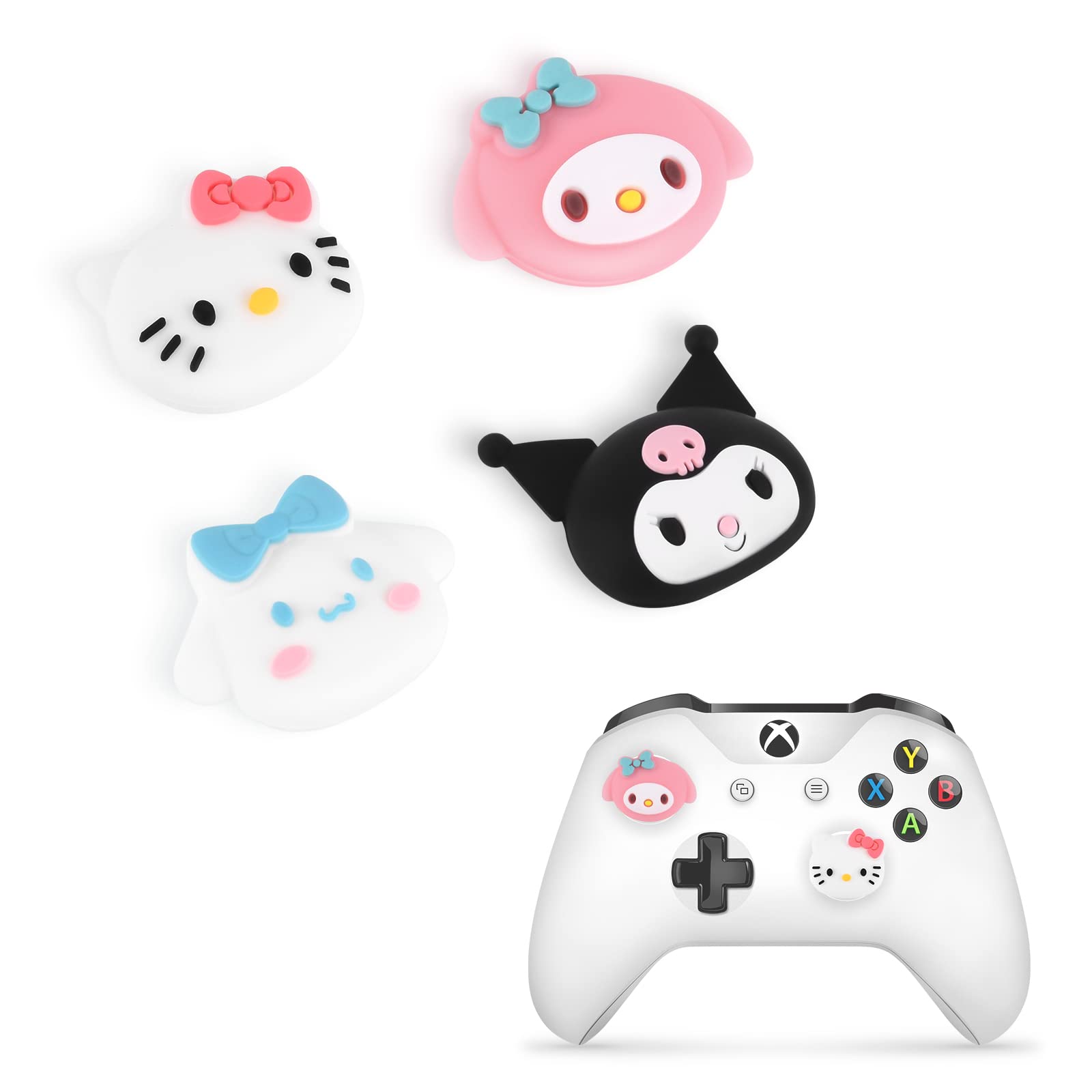 DLseego 4PCS Soft Silicone Thumb Grips for Xbox One, PS5, PS4, Switch Pro & Steam Deck Controllers - Anti-Slip Joystick Caps with Japanese Cartoon Design - Perfect for Gaming, Streaming & Long Play Sessions