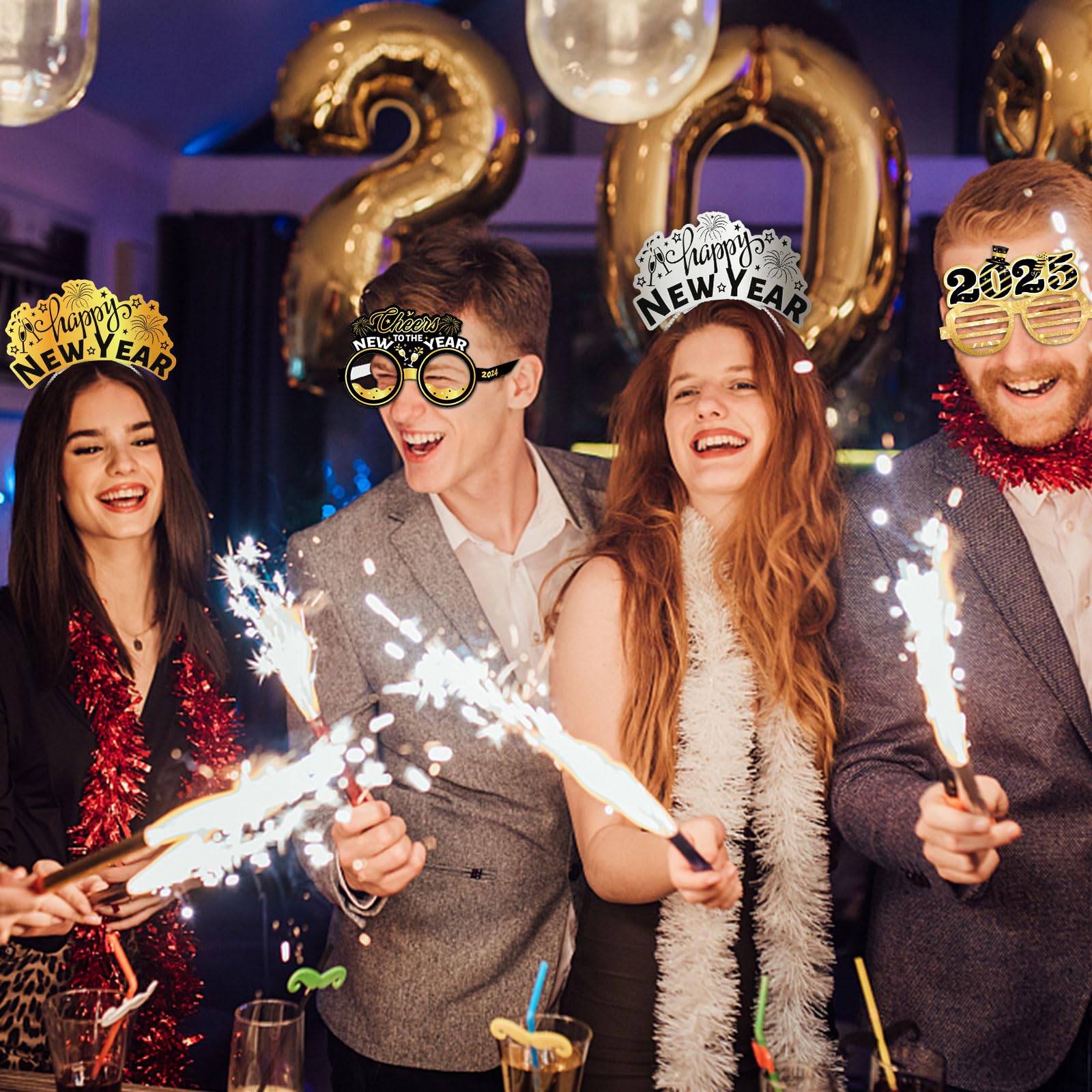 2025 New Year's Eve Party Supplies Kit - 45pcs Black Gold Silver Happy New Year Glasses, Headbands & Noisemakers for NYE Decorations | Perfect for Countdown Parties, Ball Drop Celebrations & New Year's Eve Festivities