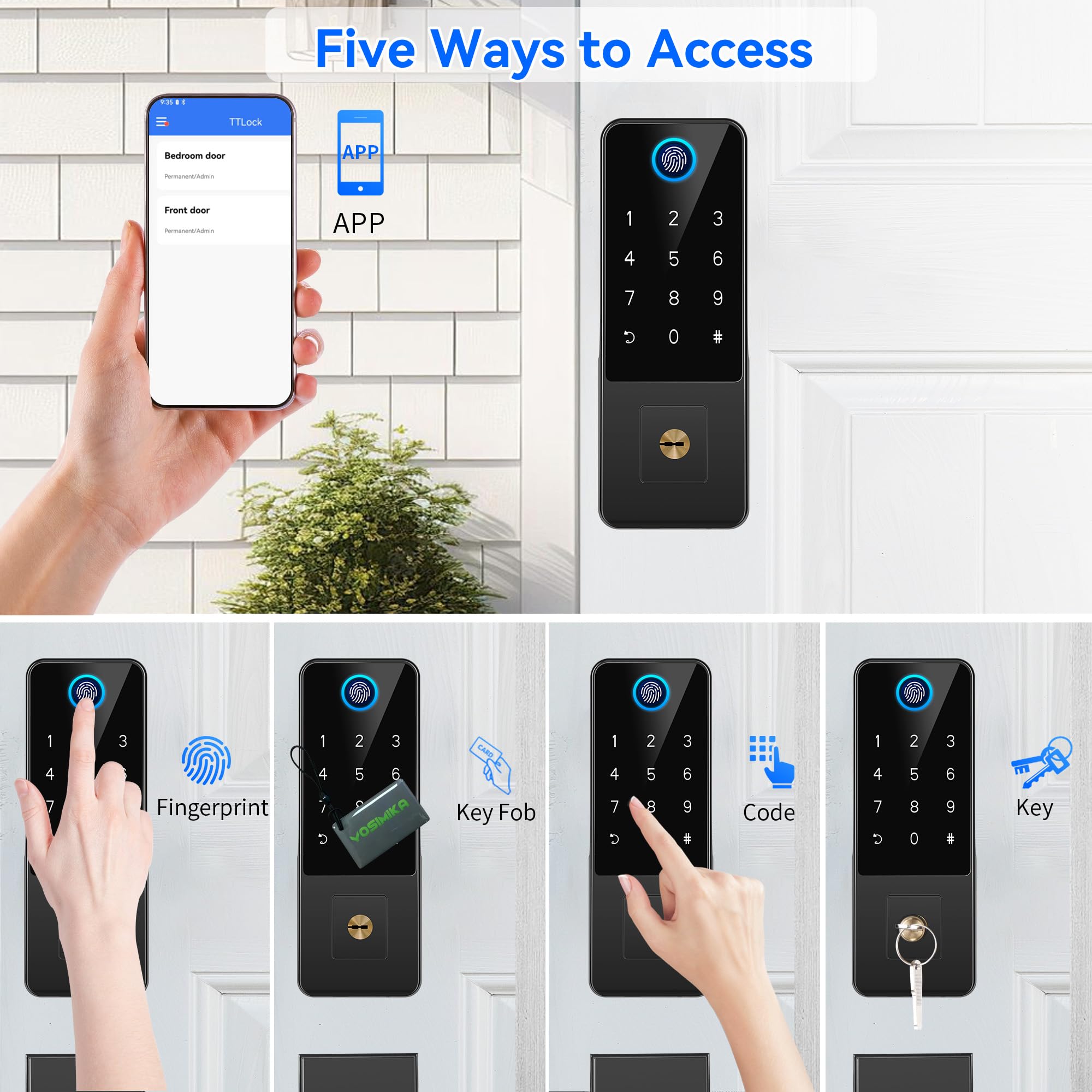 Smart Keyless Entry Door Lock - 5-in-1 Digital Deadbolt with Mobile App Control, Keypad & Handle - Black | Secure Front Door Access for Homes & Apartments