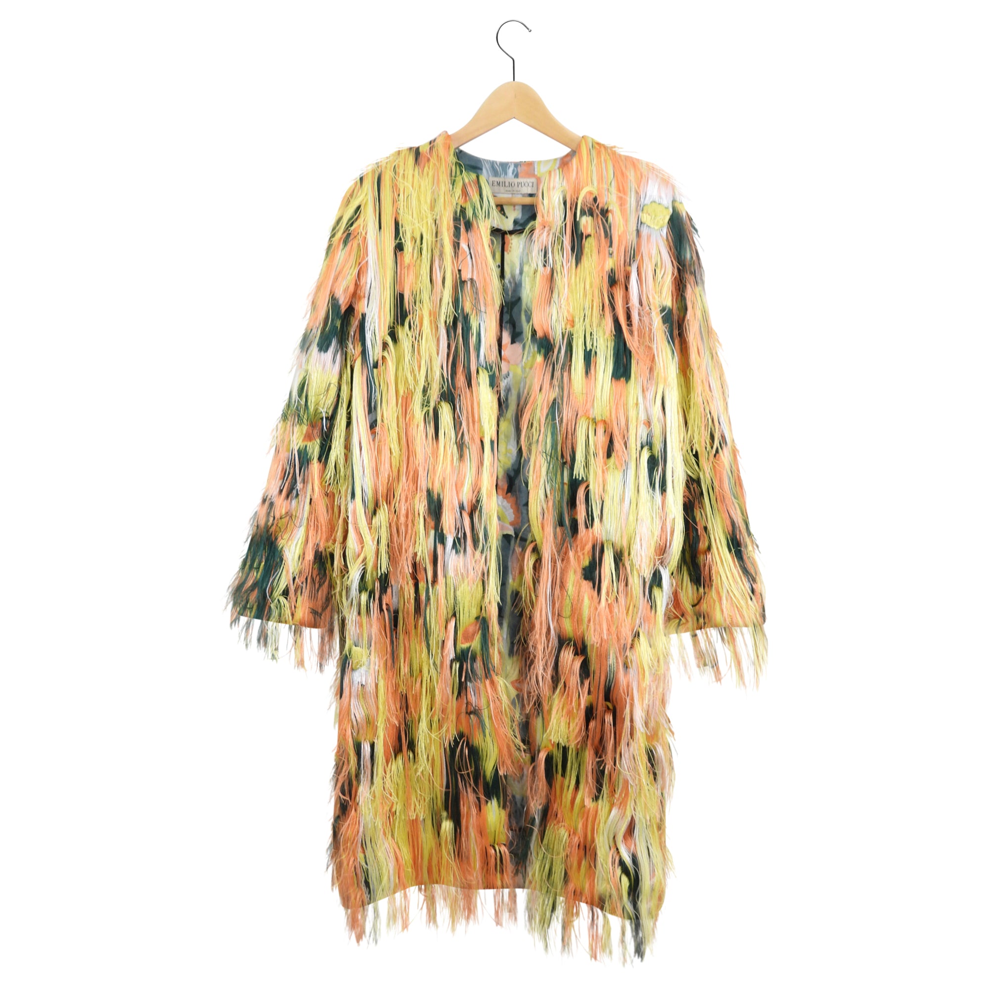 Emilio Pucci Orange & Green Fringe Brocade Coat - Vintage Designer Jacket for Women | Perfect for Parties, Weddings & Special Occasions