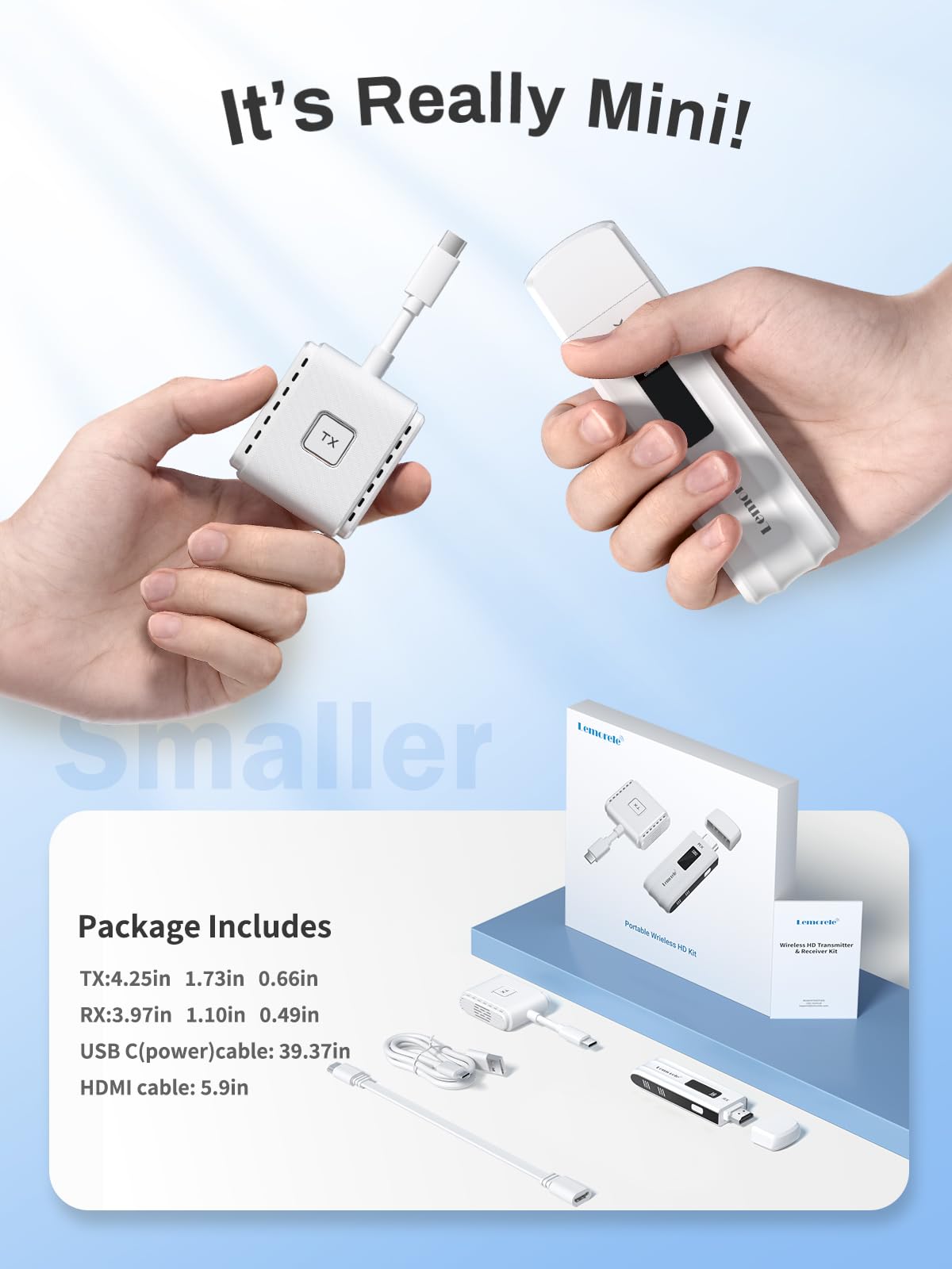 Lemorele Wireless USB-C Transmitter & HDMI Receiver Kit - Plug & Play USB-C to HDMI Wireless Extender with 2.4/5G Dual Band, 164ft Range & 1080P Full HD - Stream Video & Audio from Phone/Laptop to TV/Monitor for Home Theater, Gaming & Office Presentations