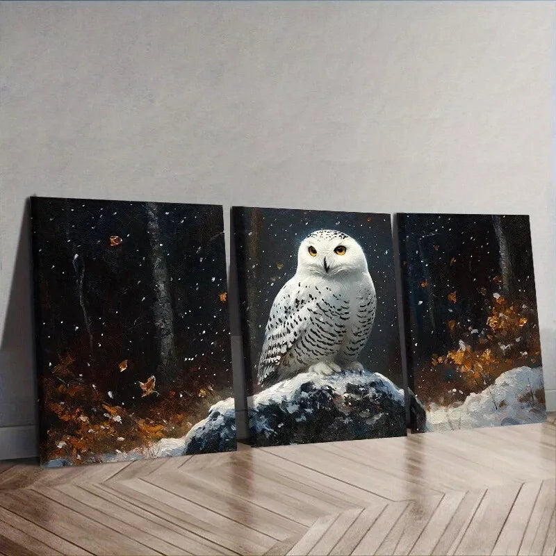 3-Piece Snowy Owl in Forest Wall Art Set - Framed Canvas 40x60cm (16x24in) - High Quality Print - 100% Australian Made - Ready to Hang - Perfect for Living Room, Bedroom & Office Decor
