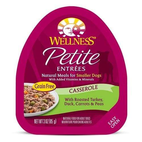 Wellness Small Breed Wet Dog Food - Roasted Turkey, Duck, Carrots & Peas Casserole - 3oz Can for Puppies & Adult Dogs - Perfect for Travel, Training & Mealtime