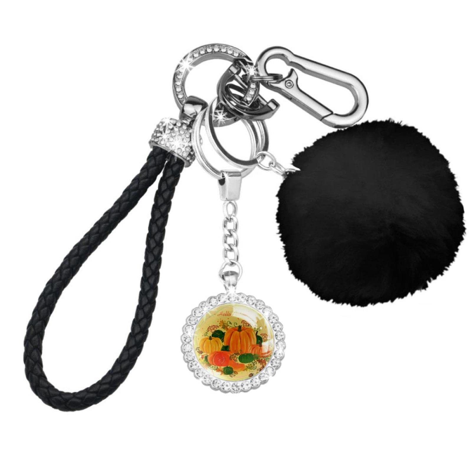Stylish Pink Grapes & Yellow Lemon Keychain Set for Women - Trendy Wristlet, Car Keychain & Pom Pom Accessories Kit - Perfect for Key Organization, Gift Giving & Fashion Accessories
