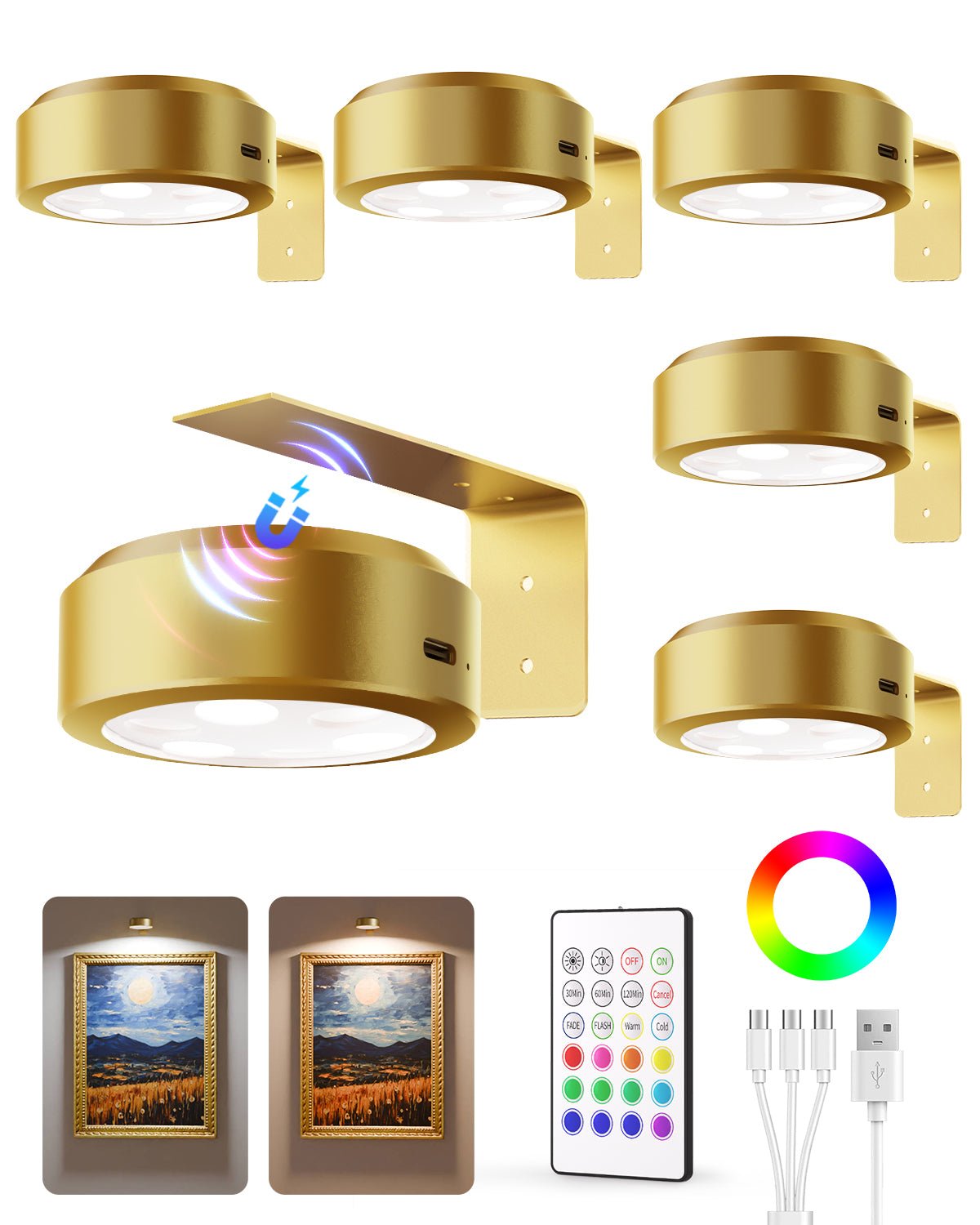 EZVALO 6-Pack Wall Lights for Picture Frames, Gallery Lighting, Art Display - Perfect for Home Decor, Living Room, Bedroom & Office